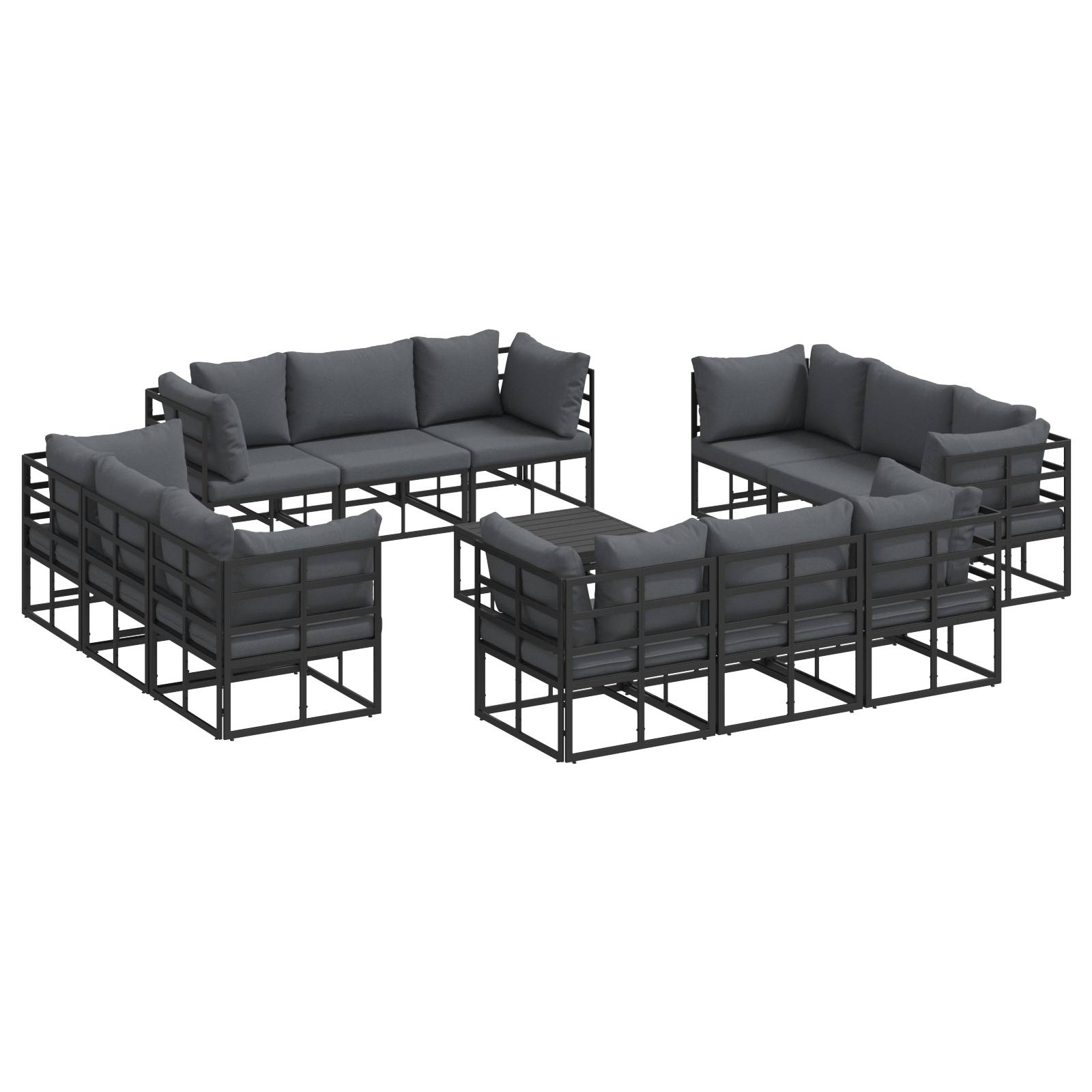 vidaXL Garten-Sofa-Set 13 pcs Schwarz 70 x 70 x 32 cm Aluminium