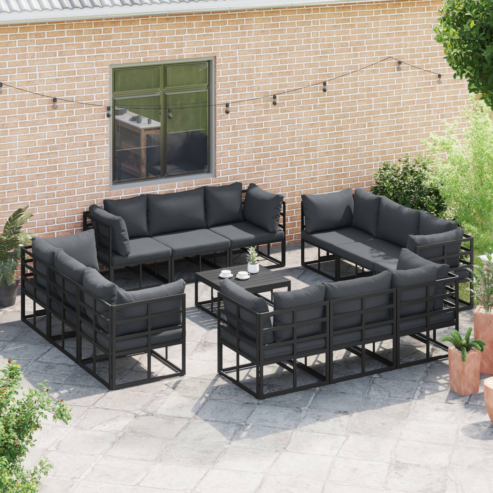 vidaXL Garten-Sofa-Set 13 pcs Schwarz 70 x 70 x 32 cm Aluminium