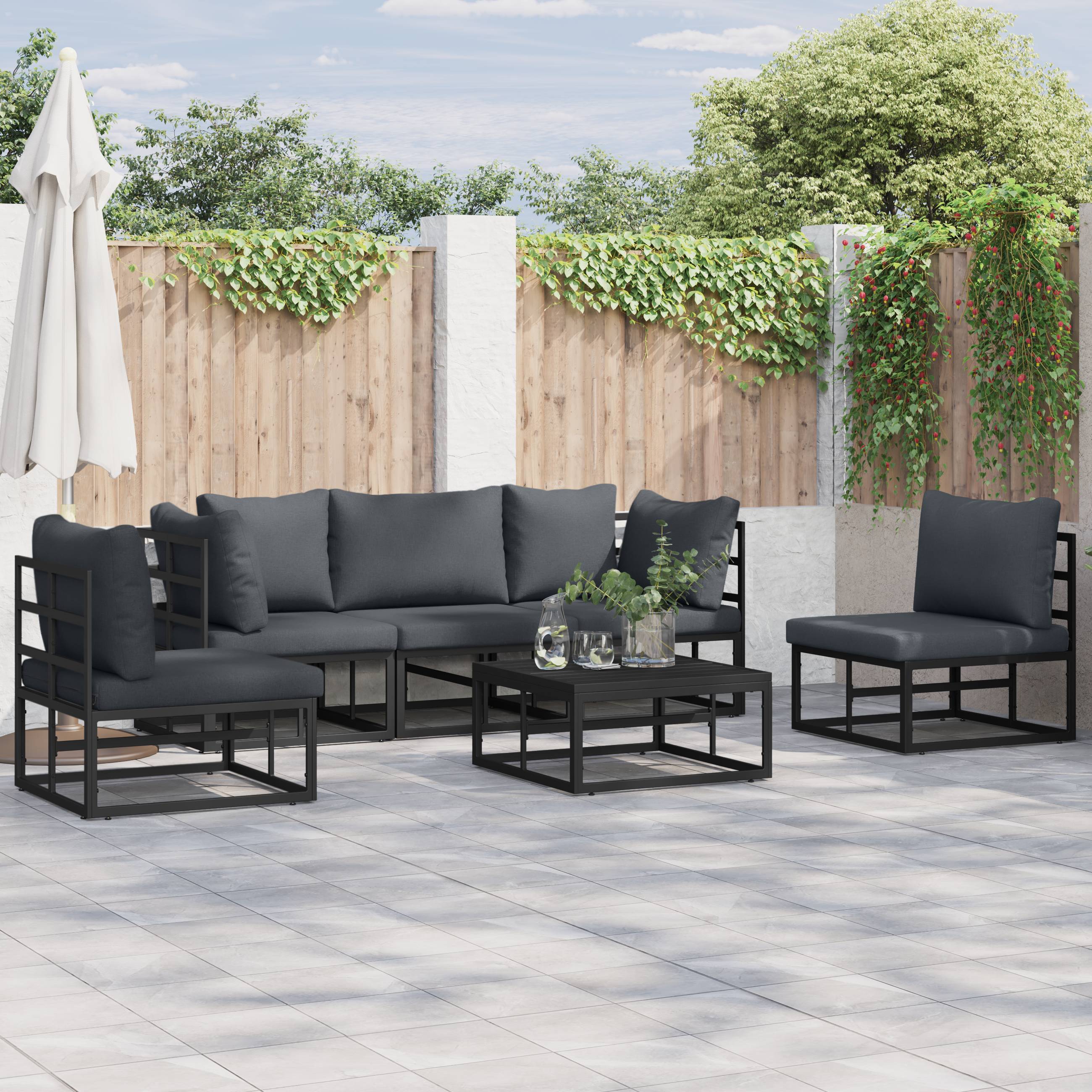 vidaXL Garten-Sofa-Set 5 pcs Schwarz 213 x 71.5 x 71 cm Aluminium