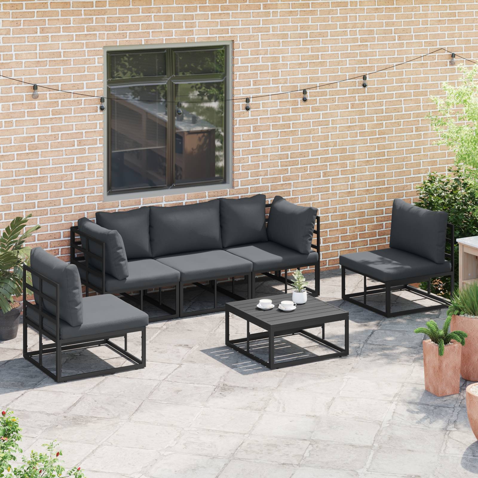 vidaXL Garten-Sofa-Set 6 pcs Schwarz 70 x 70 x 32 cm Aluminium