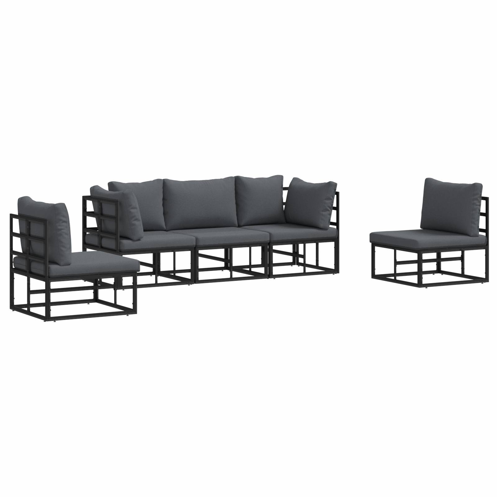 vidaXL Garten-Sofa-Set 5 pcs Schwarz 213 x 71.5 x 71 cm Aluminium