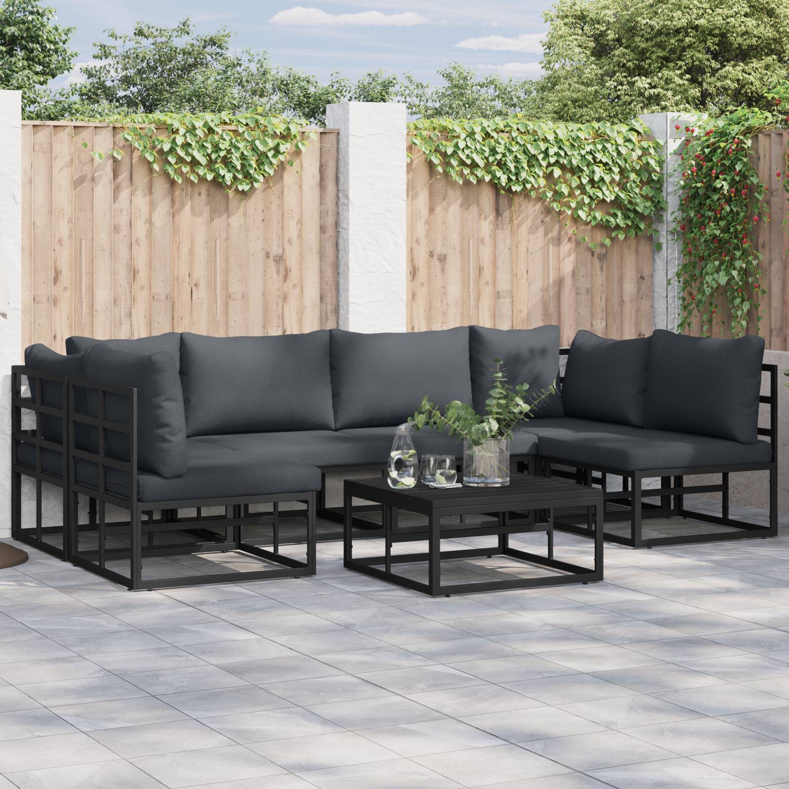vidaXL Garten-Sofa-Set 7 pcs Schwarz 70 x 70 x 32 cm Aluminium