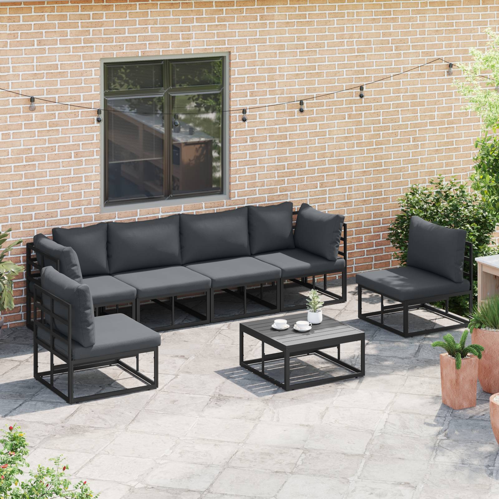 vidaXL Garten-Sofa-Set 7 pcs Schwarz 70 x 70 x 32 cm Aluminium