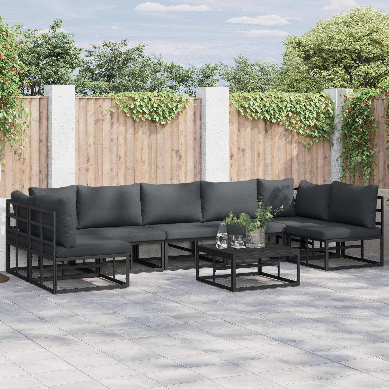 vidaXL Garten-Sofa-Set 7 pcs Schwarz 353 x 141,5 x 71 cm Aluminium