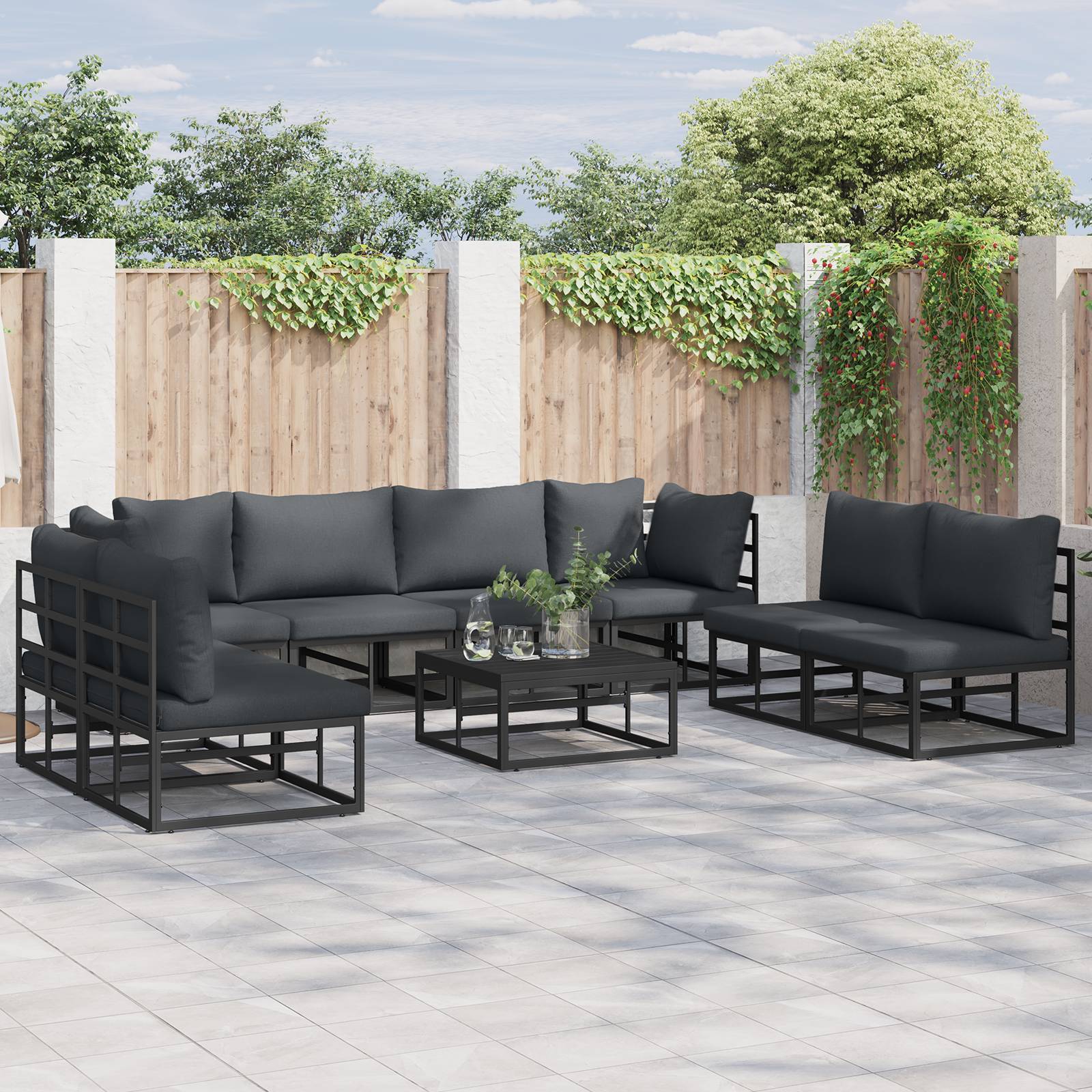 vidaXL Garten-Sofa-Set 8 pcs Schwarz 283 x 71.5 x 71 cm Aluminium