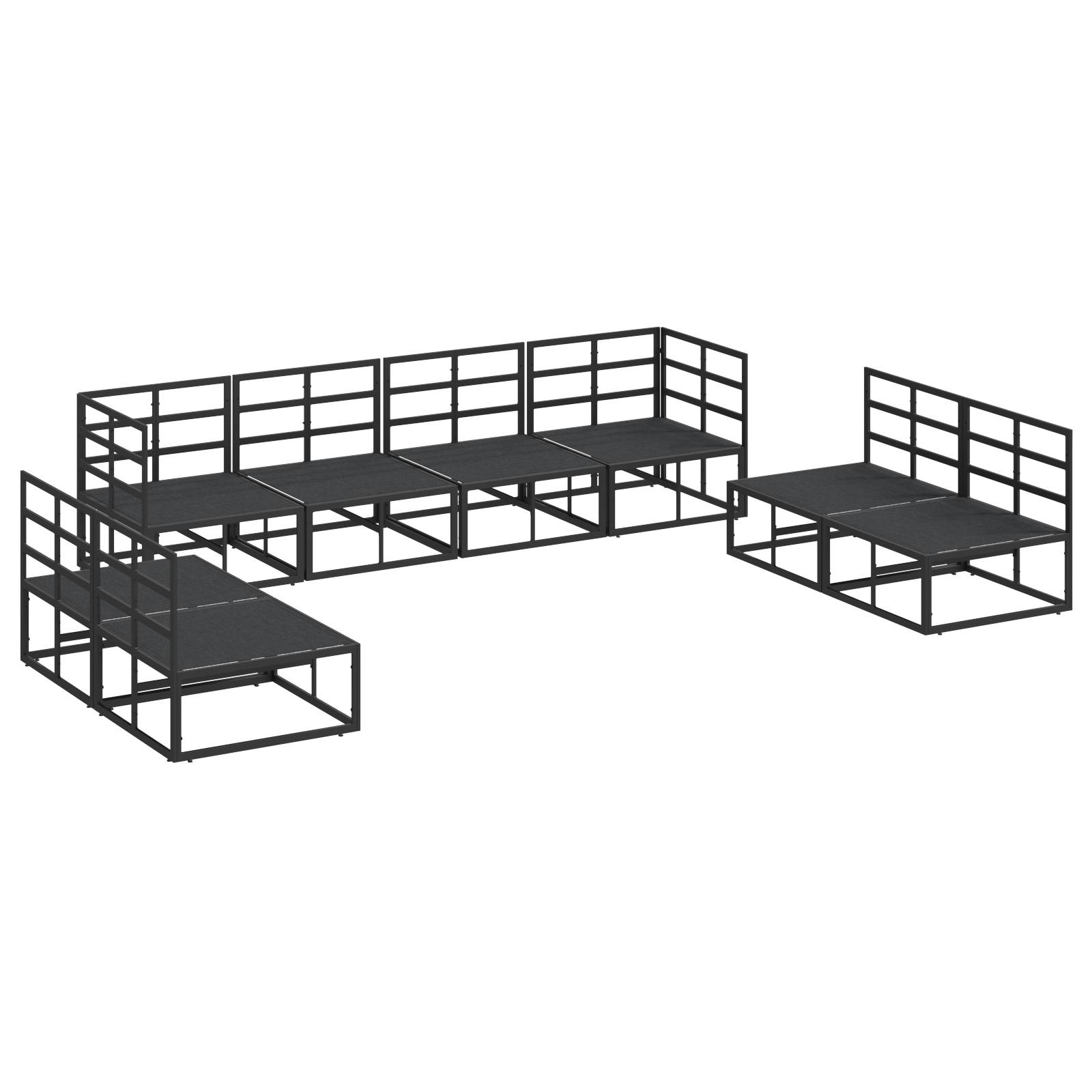 vidaXL Garten-Sofa-Set 8 pcs Schwarz 283 x 71.5 x 71 cm Aluminium
