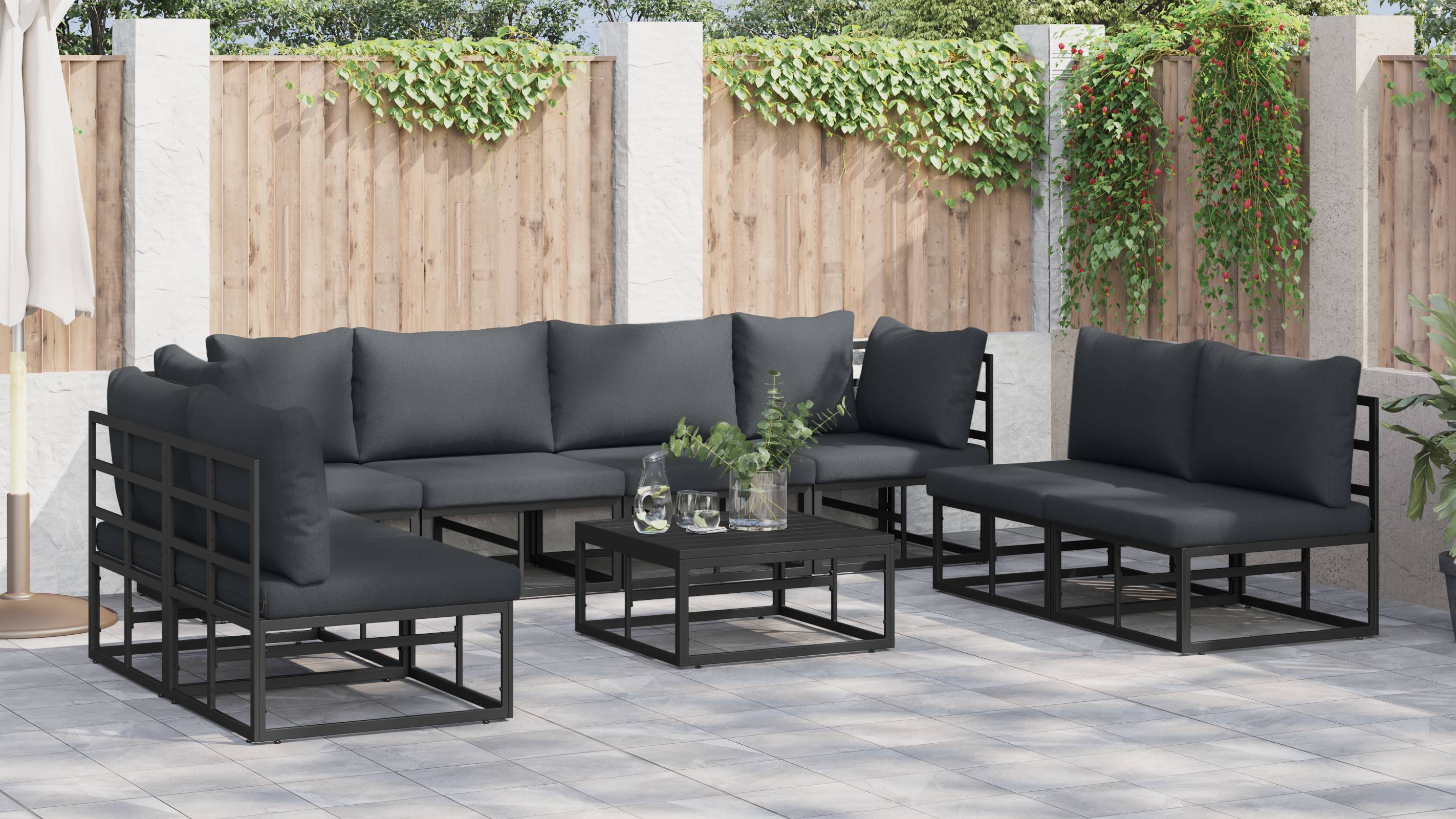 vidaXL Garten-Sofa-Set 8 pcs Schwarz 283 x 71.5 x 71 cm Aluminium