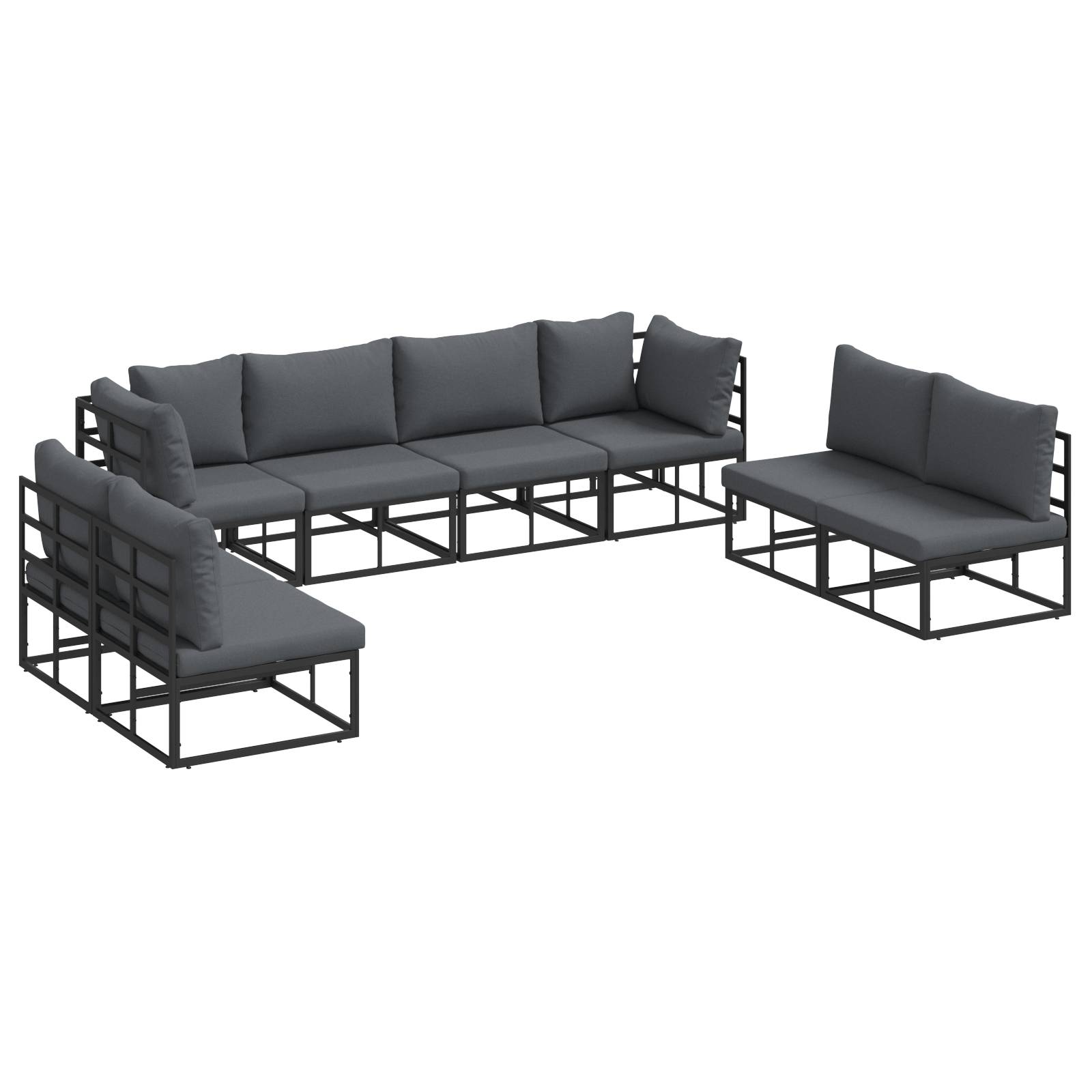 vidaXL Garten-Sofa-Set 8 pcs Schwarz 283 x 71.5 x 71 cm Aluminium