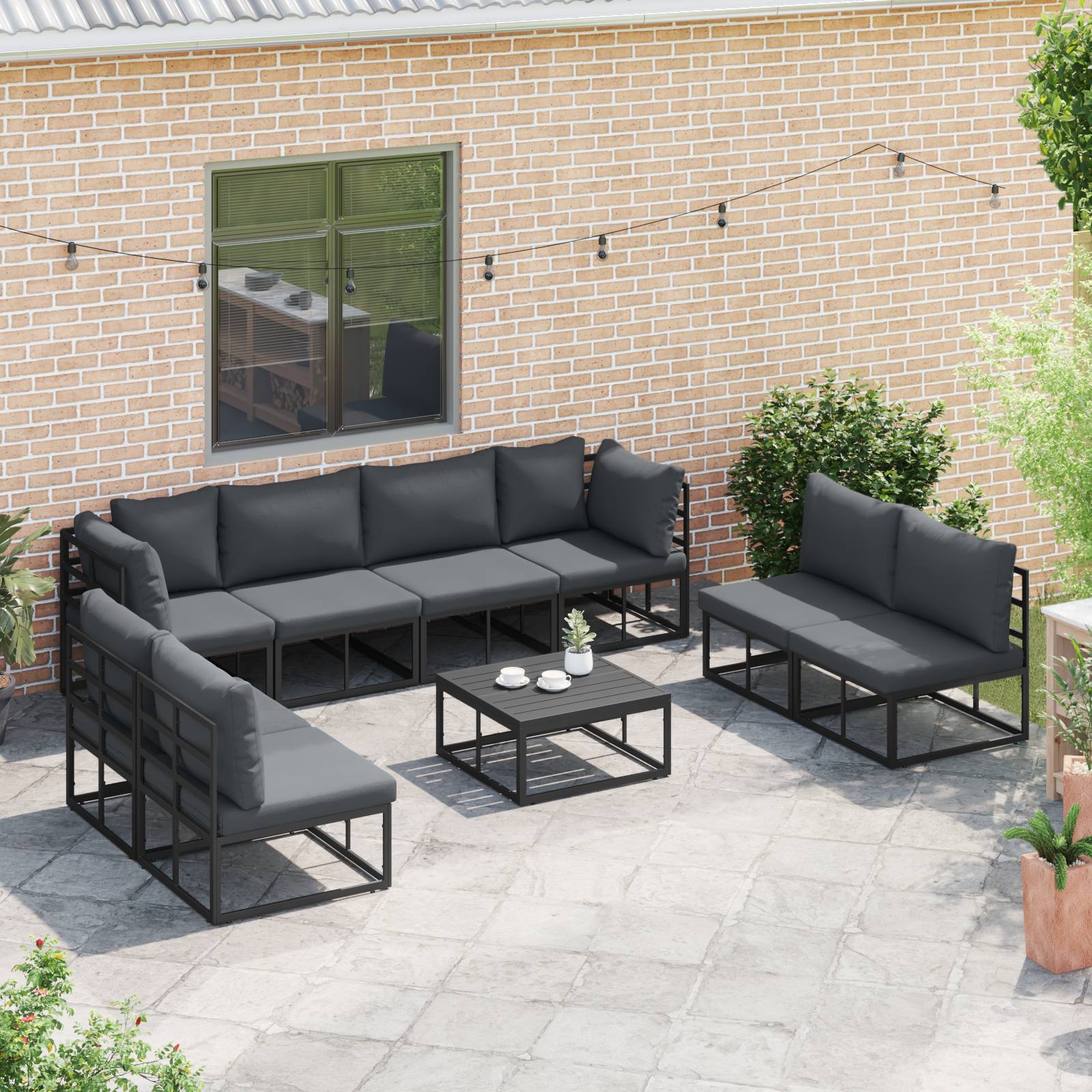 vidaXL Garten-Sofa-Set 8 pcs Schwarz 283 x 71.5 x 71 cm Aluminium