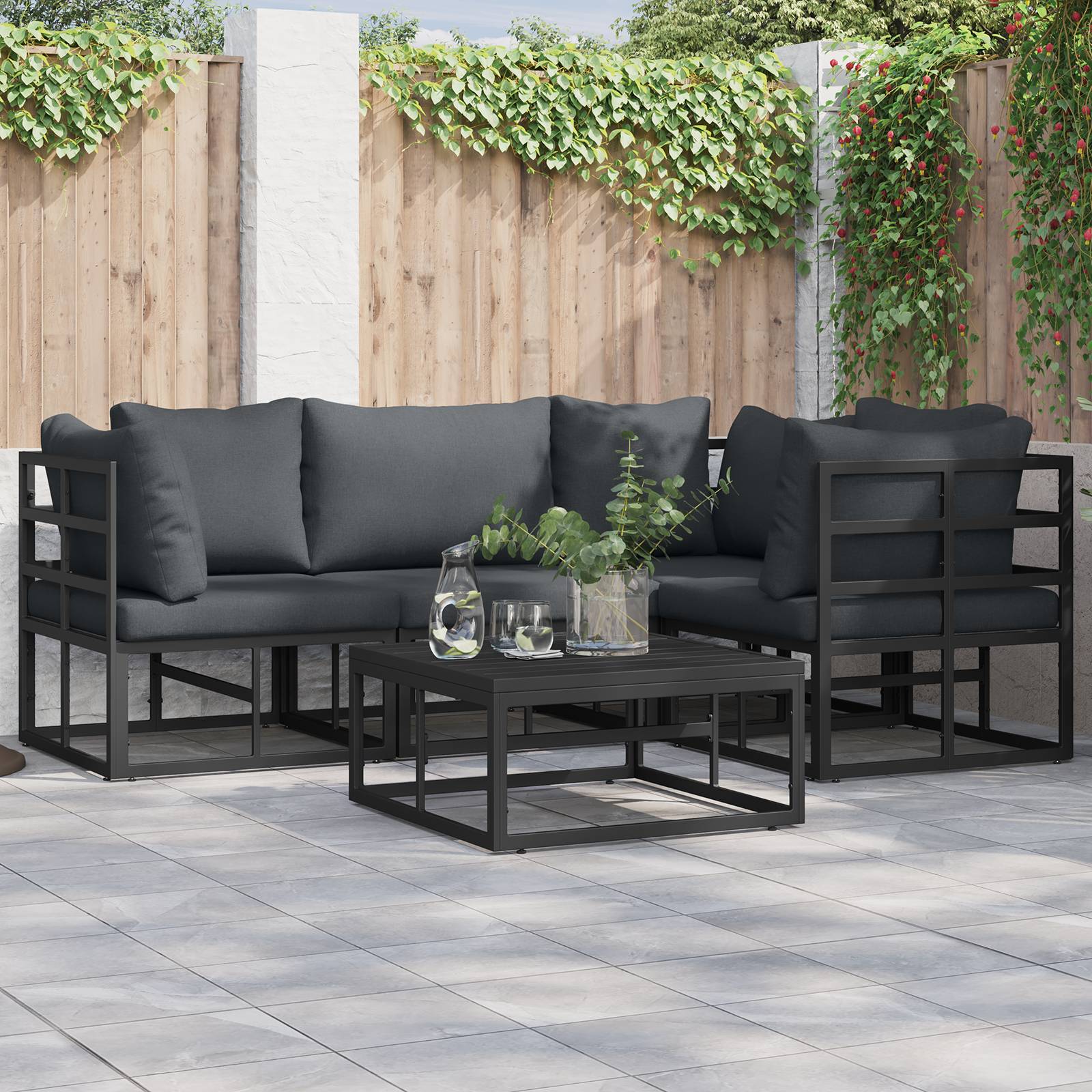 vidaXL Garten-Sofa-Set 4 pcs Schwarz 213 x 143 x 71 cm Aluminium