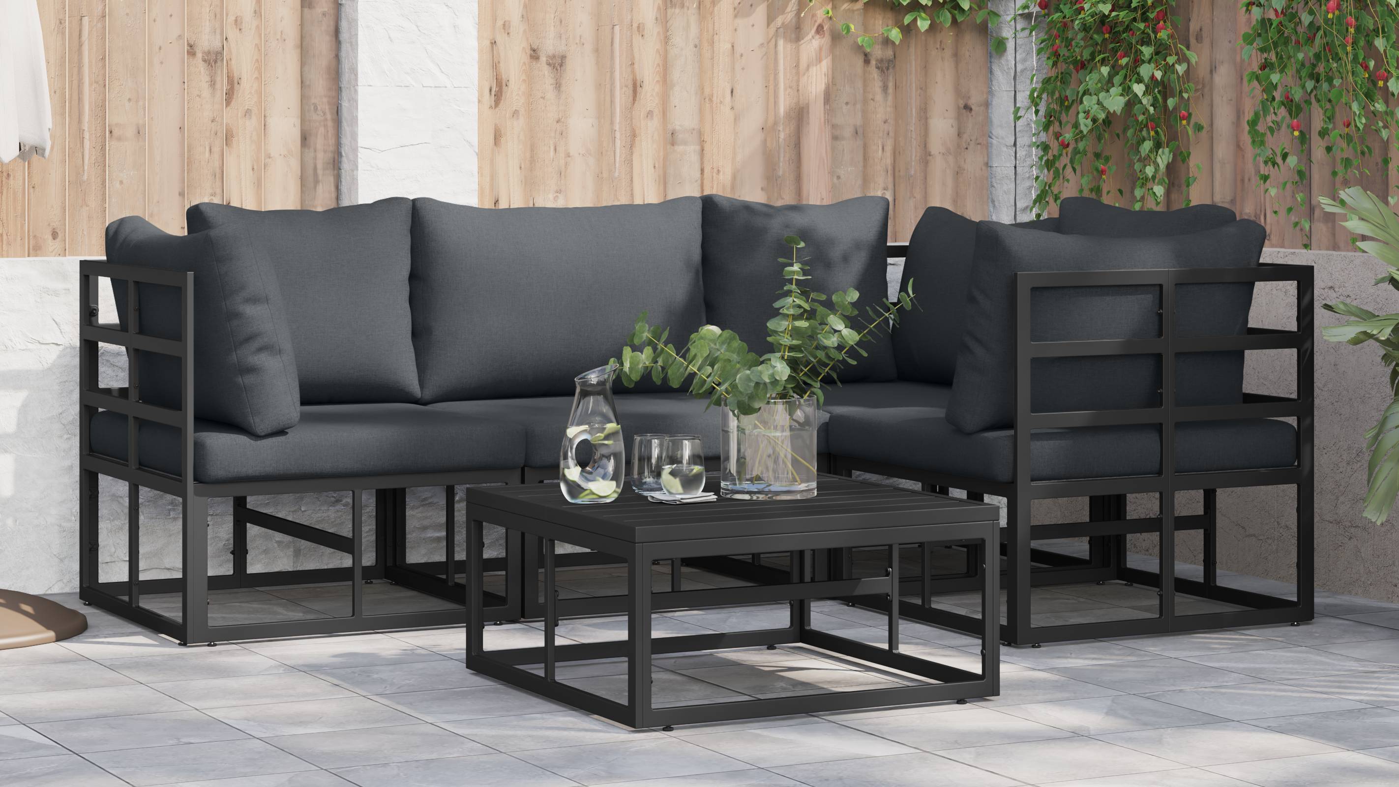 vidaXL Garten-Sofa-Set 4 pcs Schwarz 213 x 143 x 71 cm Aluminium