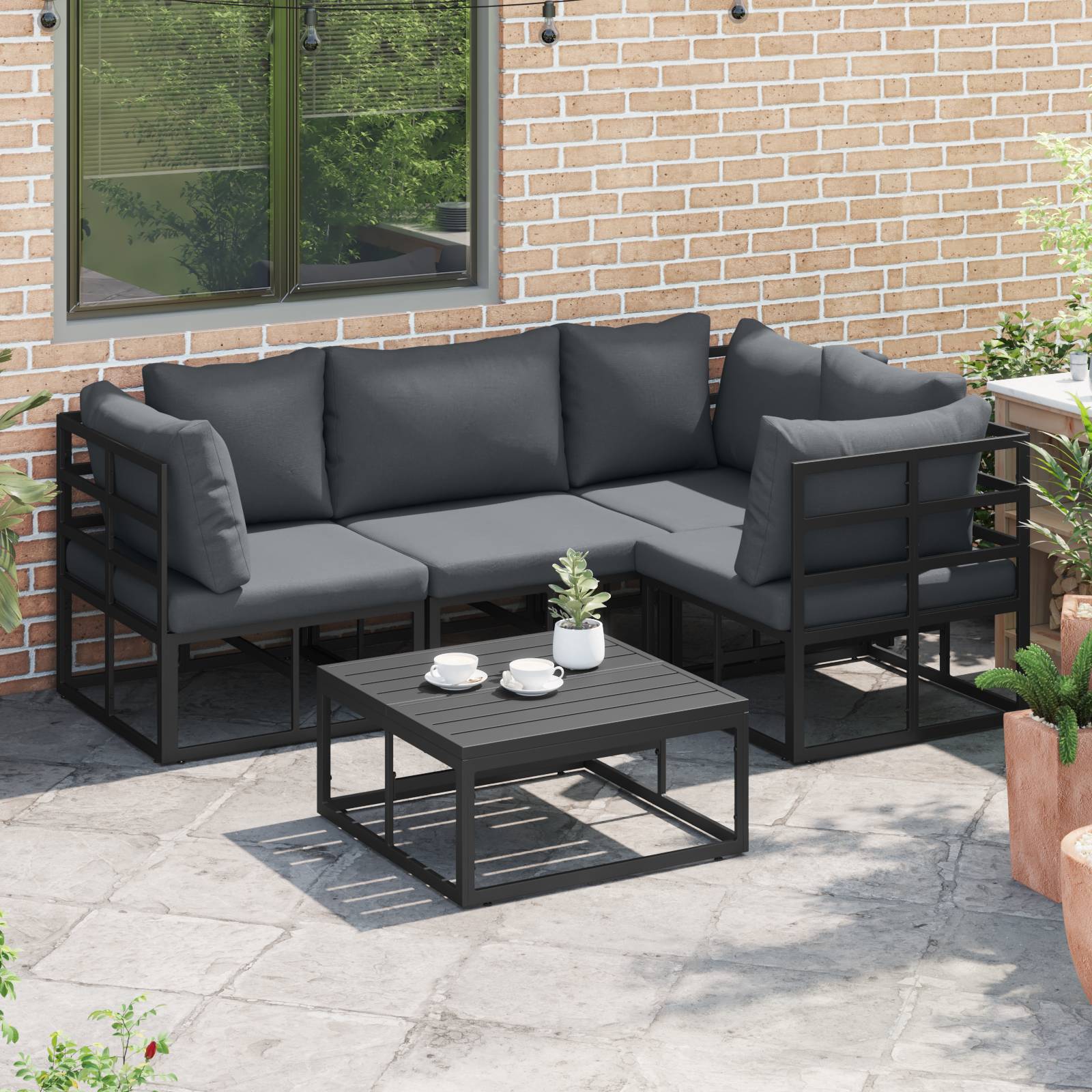 vidaXL Garten-Sofa-Set 4 pcs Schwarz 213 x 143 x 71 cm Aluminium