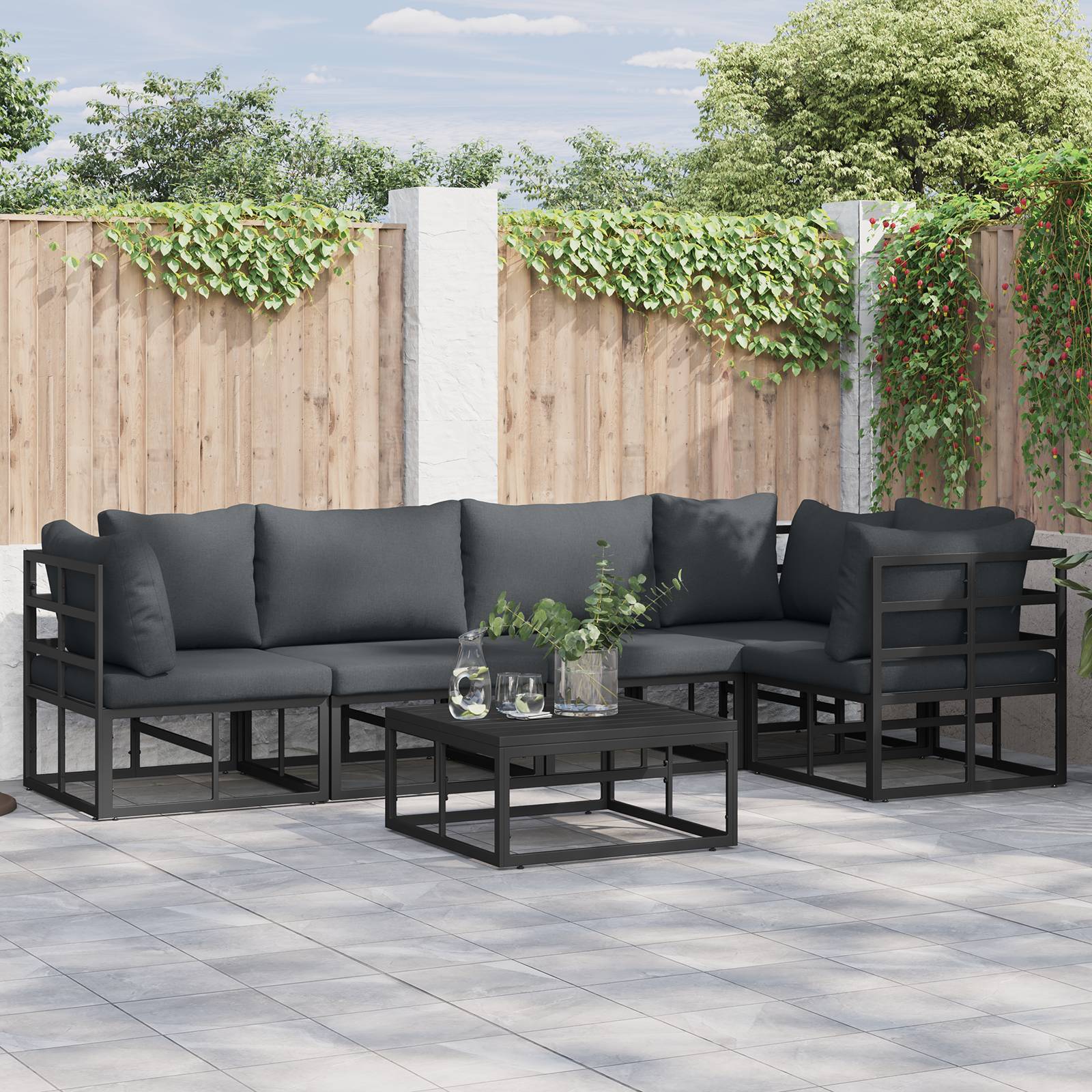 vidaXL Garten-Sofa-Set 5 pcs Schwarz 283 x 143 x 71 cm Aluminium