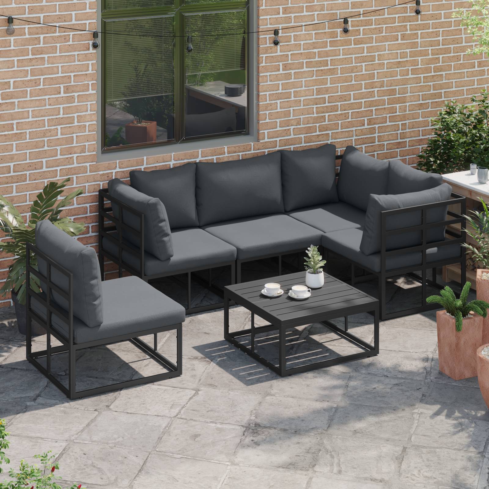 vidaXL Garten-Sofa-Set 5 pcs Schwarz 283 x 143 x 71 cm Aluminium