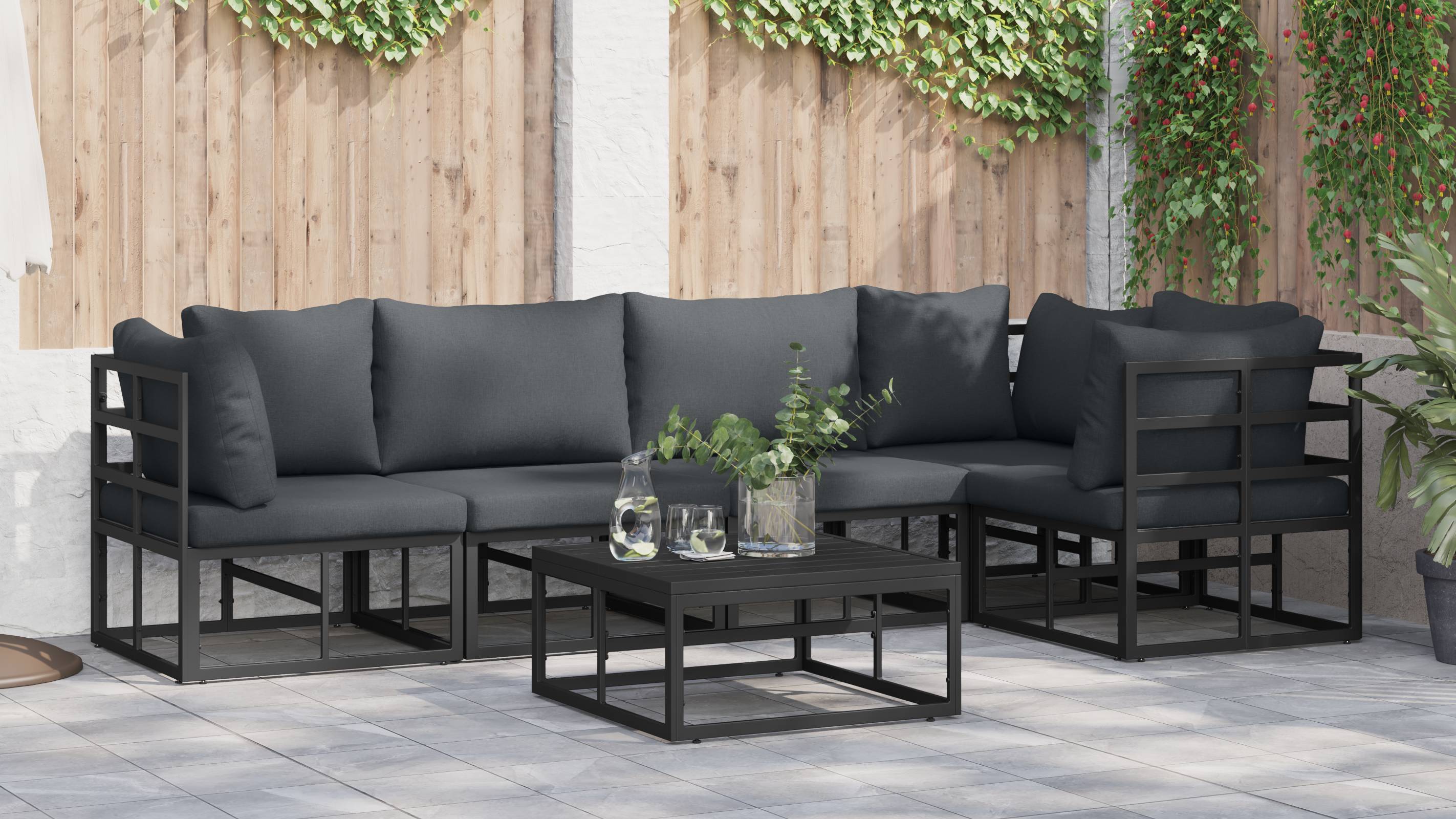 vidaXL Garten-Sofa-Set 5 pcs Schwarz 283 x 143 x 71 cm Aluminium