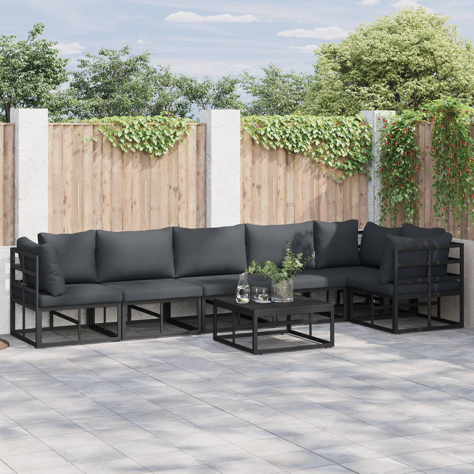 vidaXL Garten-Sofa-Set 6 pcs Schwarz 70 x 70 x 32 cm Aluminium
