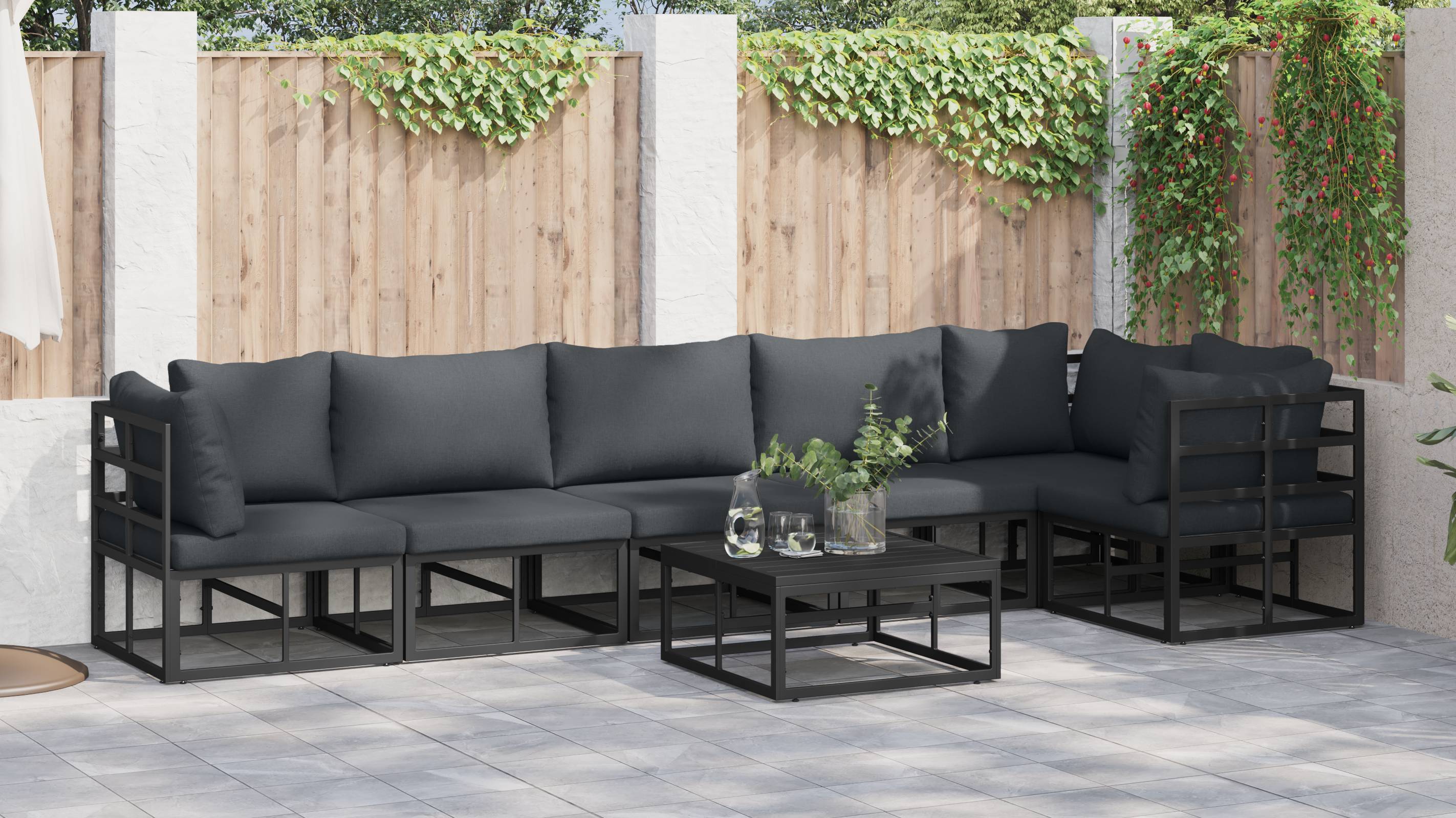 vidaXL Garten-Sofa-Set 6 pcs Schwarz 70 x 70 x 32 cm Aluminium
