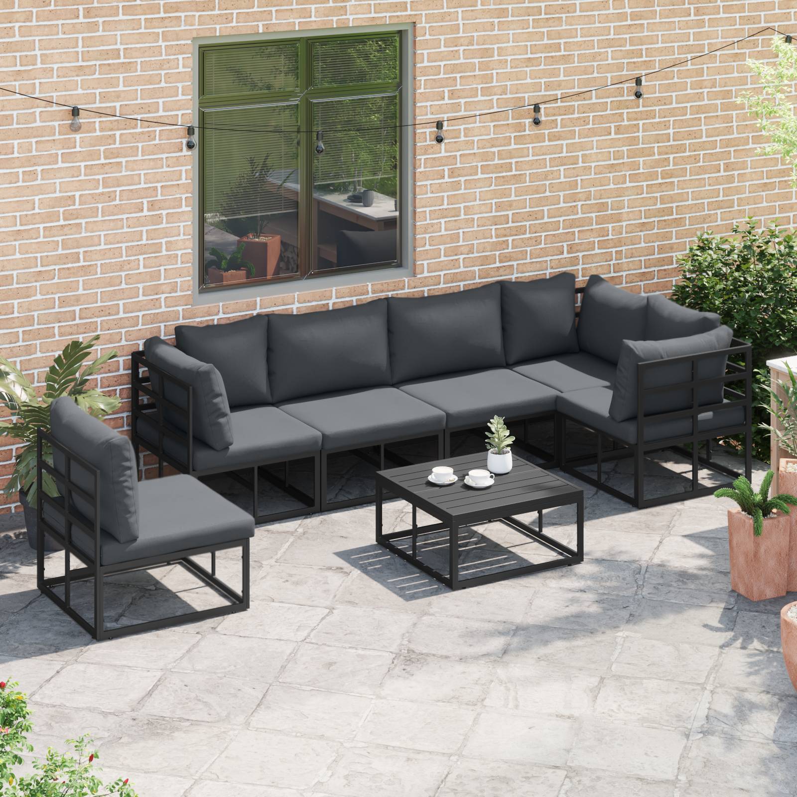 vidaXL Garten-Sofa-Set 7 pcs Schwarz 70 x 70 x 32 cm Aluminium