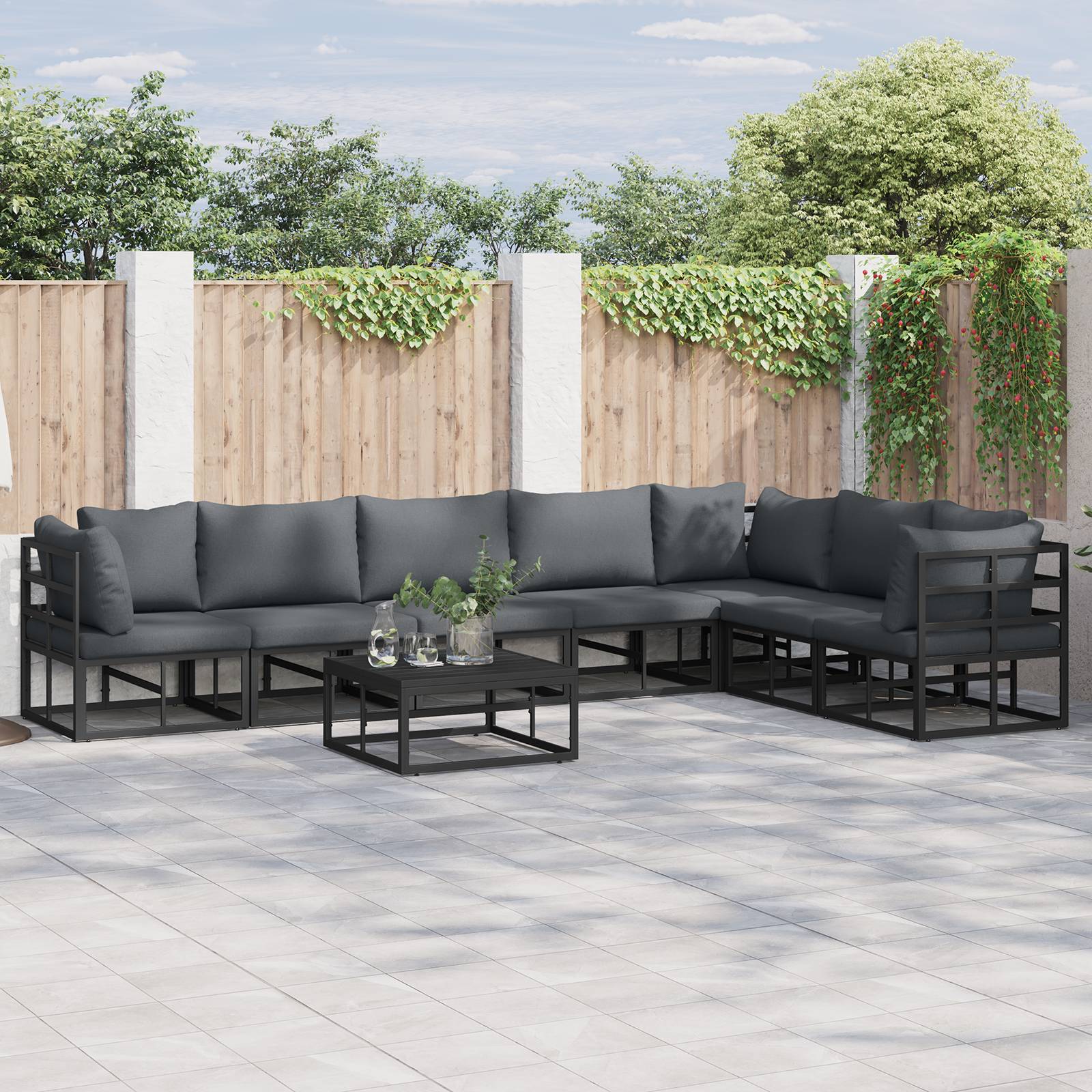 vidaXL Garten-Sofa-Set 7 pcs Schwarz 70 x 70 x 32 cm Aluminium