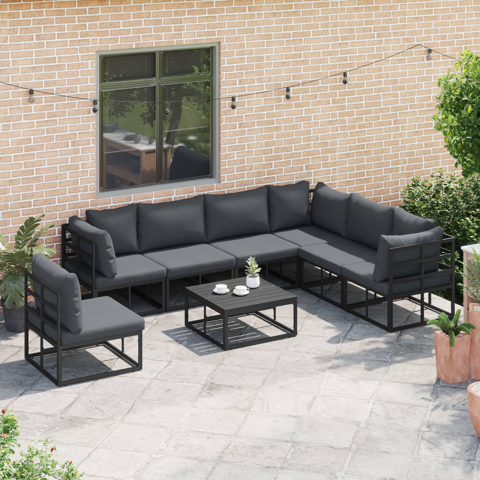 vidaXL Garten-Sofa-Set 8 pcs Schwarz 70 x 70 x 32 cm Aluminium