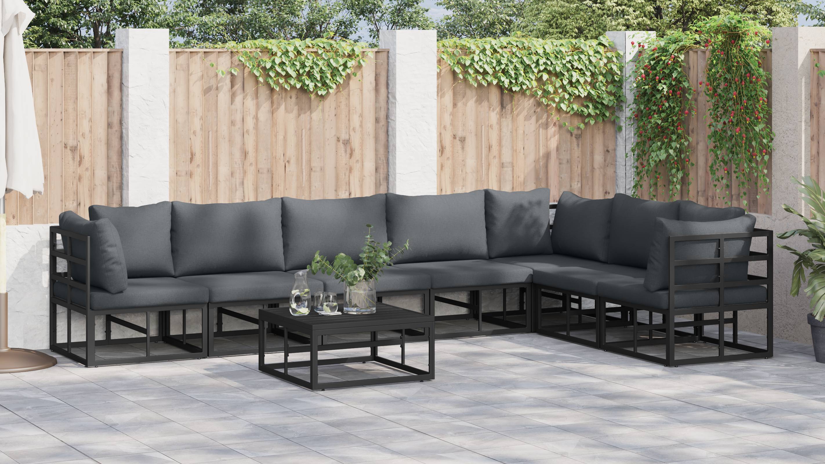 vidaXL Garten-Sofa-Set 7 pcs Schwarz 70 x 70 x 32 cm Aluminium