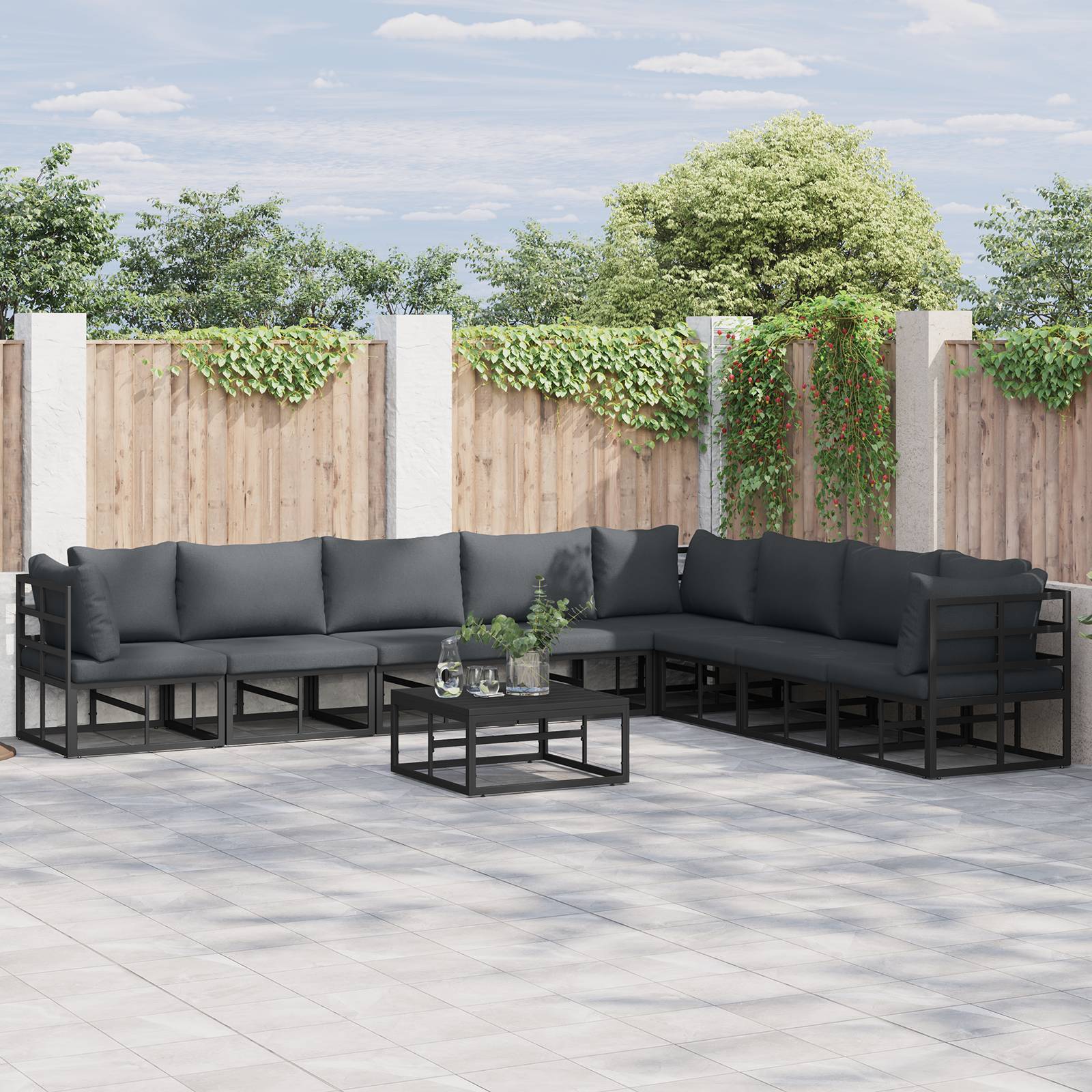 vidaXL Garten-Sofa-Set 8 pcs Schwarz 353 x 283 x 71 cm Aluminium