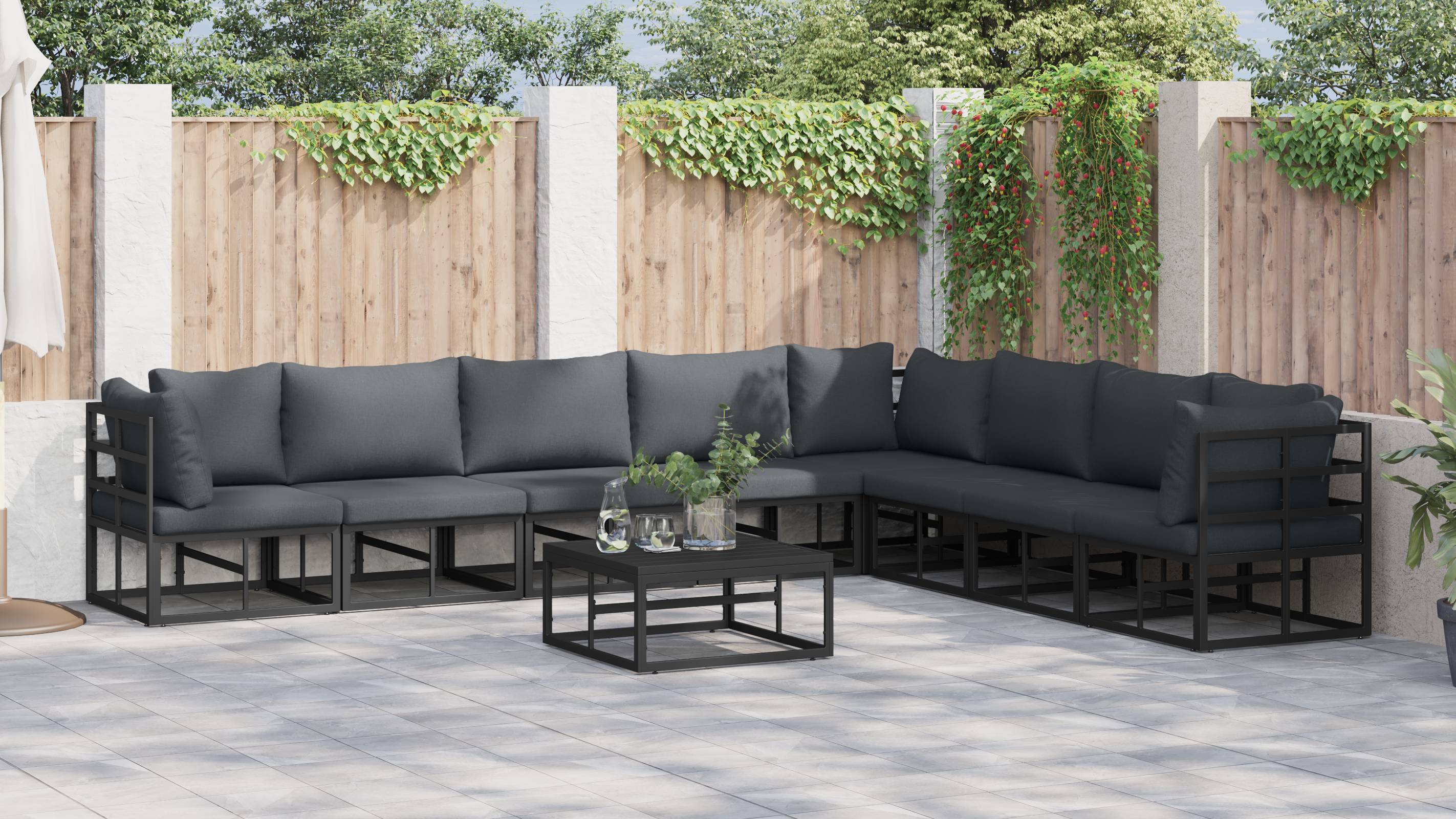 vidaXL Garten-Sofa-Set 9 pcs Schwarz 70 x 70 x 32 cm Aluminium