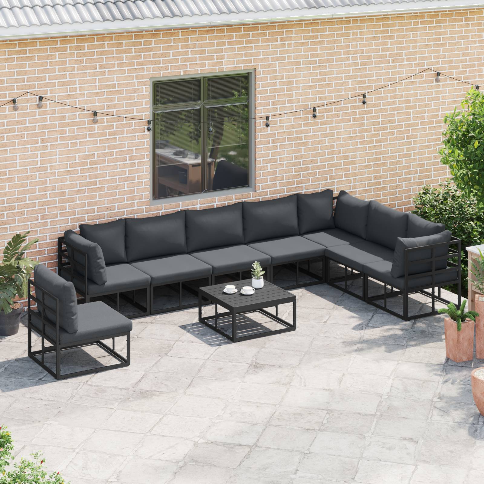 vidaXL Garten-Sofa-Set 9 pcs Schwarz 70 x 70 x 32 cm Aluminium