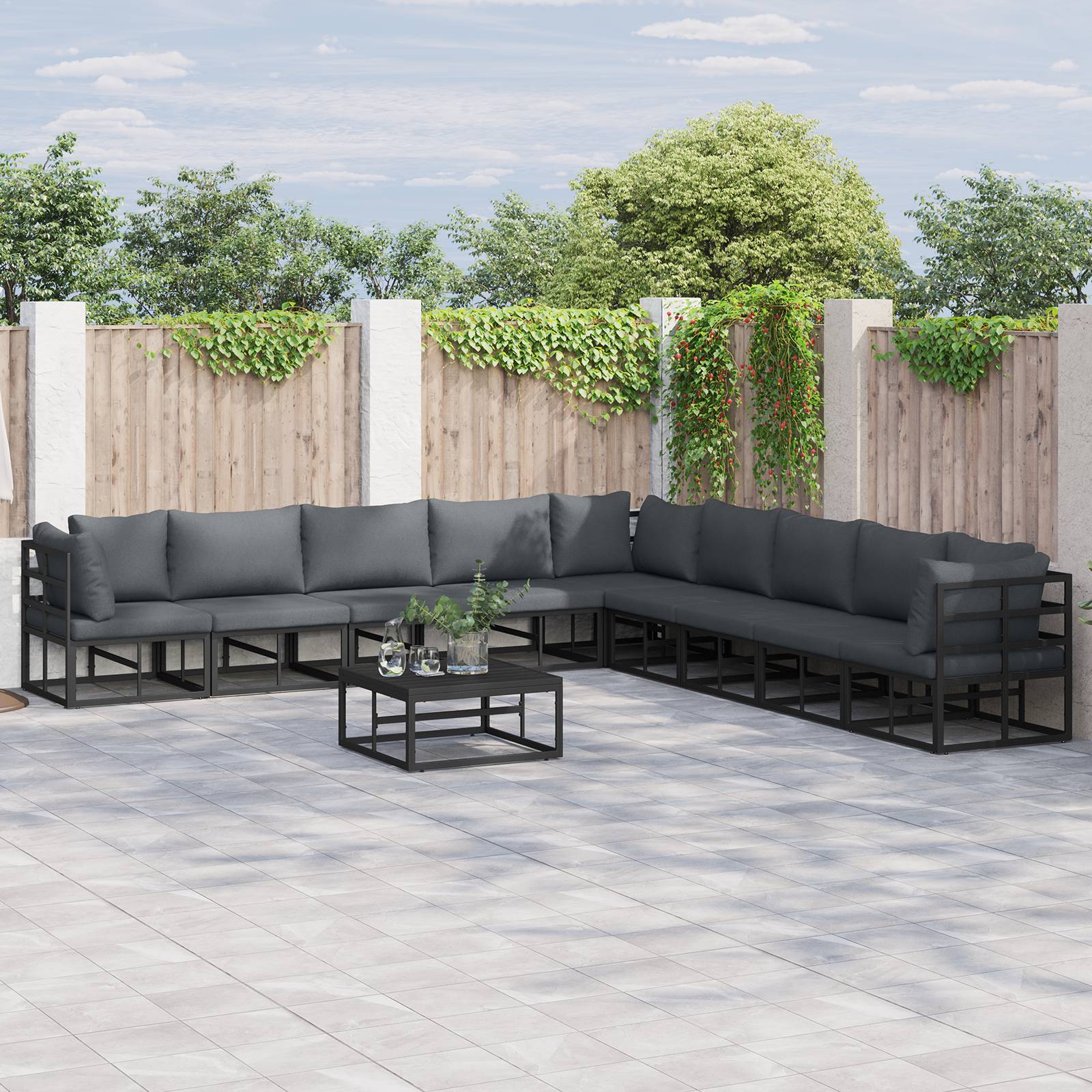vidaXL Garten-Sofa-Set 9 pcs Schwarz 353 x 353 x 71 cm Aluminium