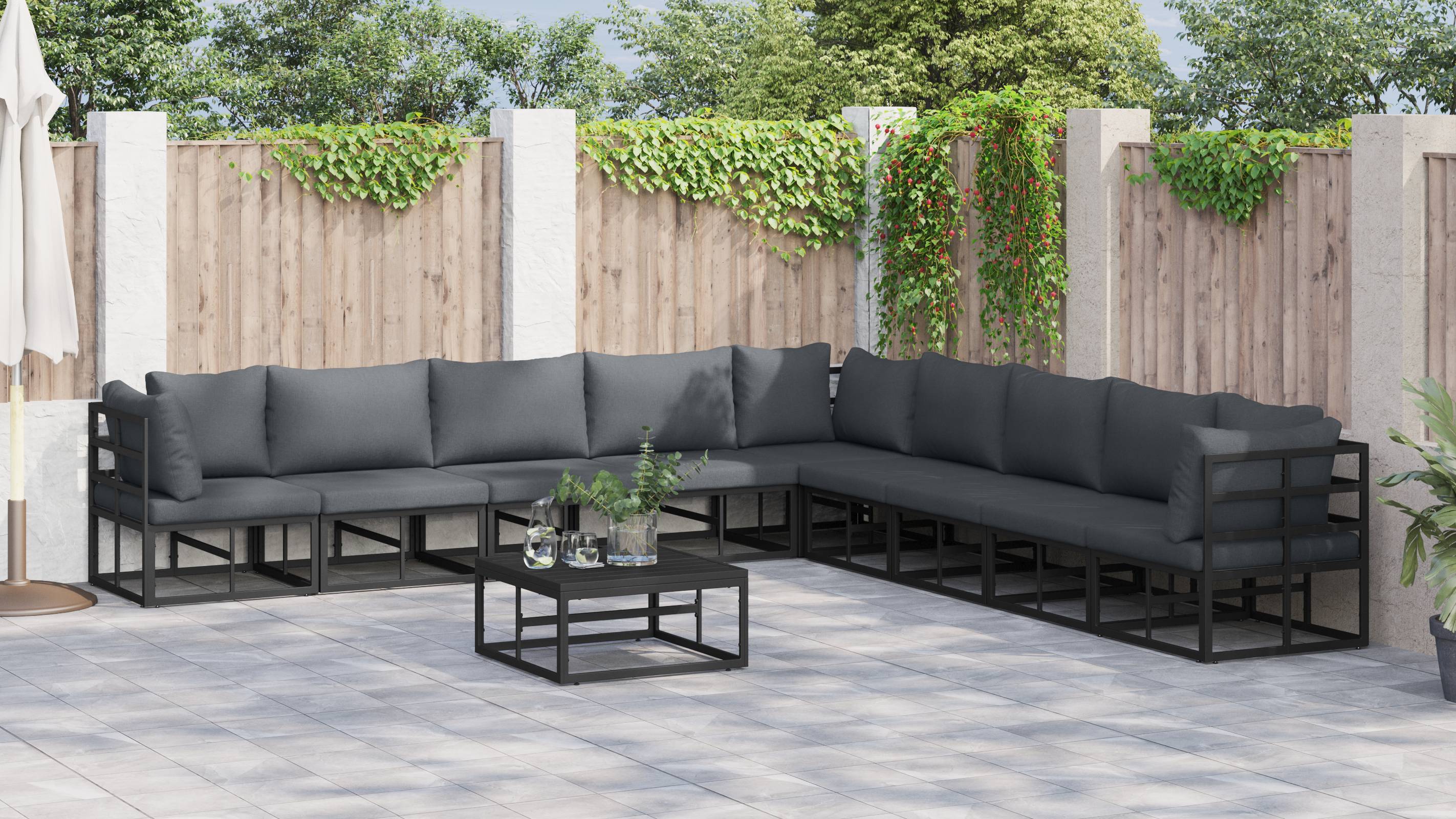 vidaXL Garten-Sofa-Set 9 pcs Schwarz 353 x 353 x 71 cm Aluminium