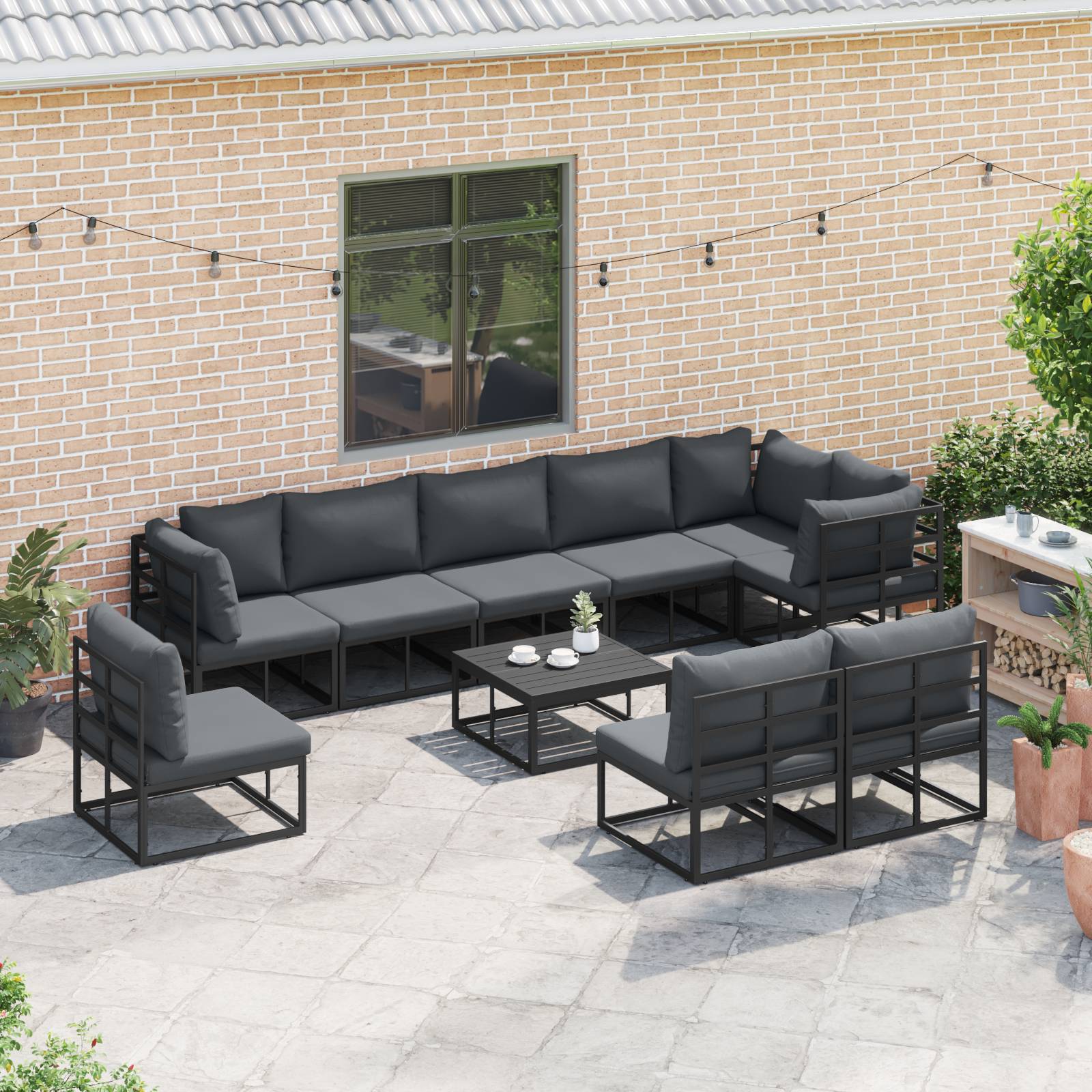vidaXL Garten-Sofa-Set 9 pcs Schwarz 353 x 353 x 71 cm Aluminium