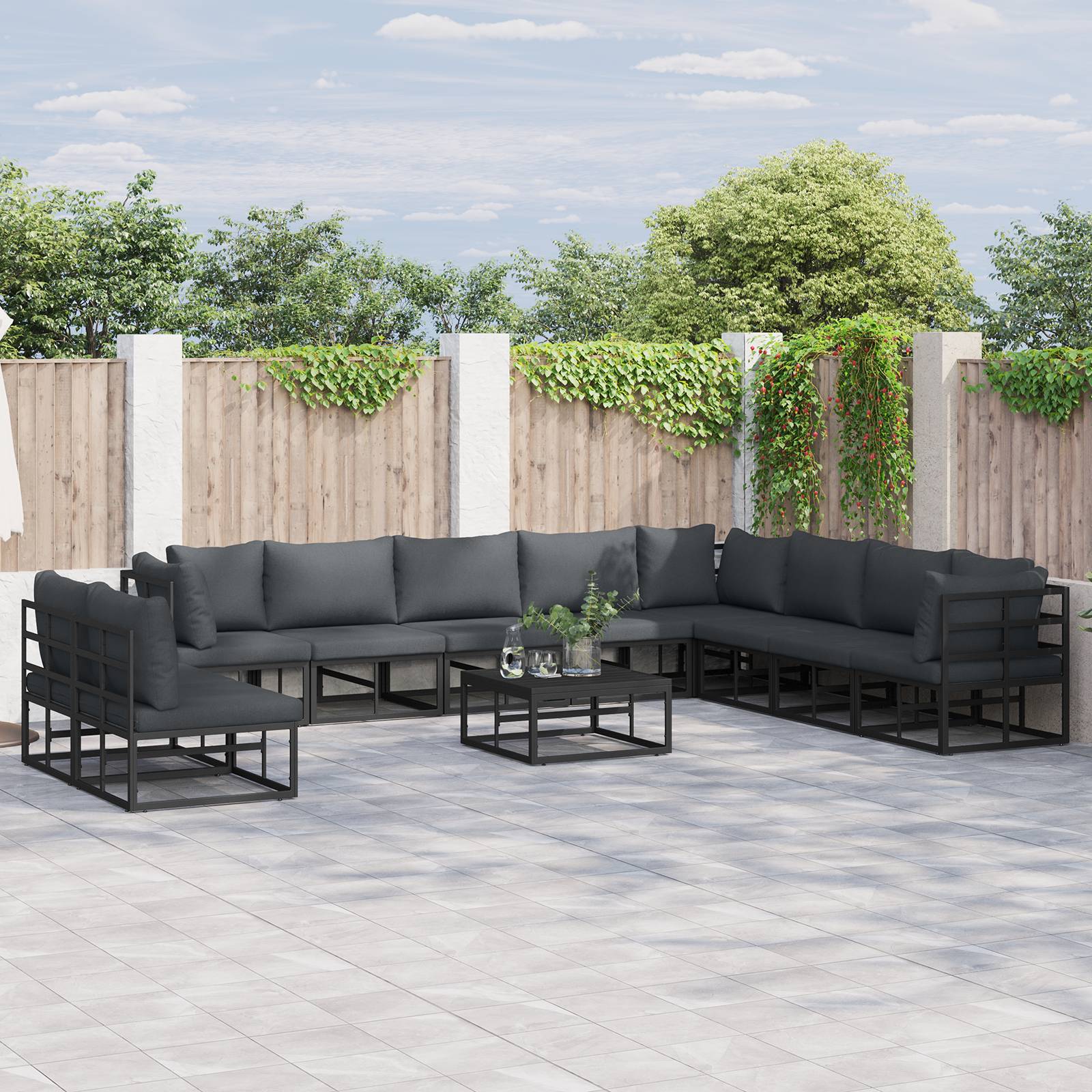 vidaXL Garten-Sofa-Set 11 pcs Schwarz 70 x 70 x 32 cm Aluminium