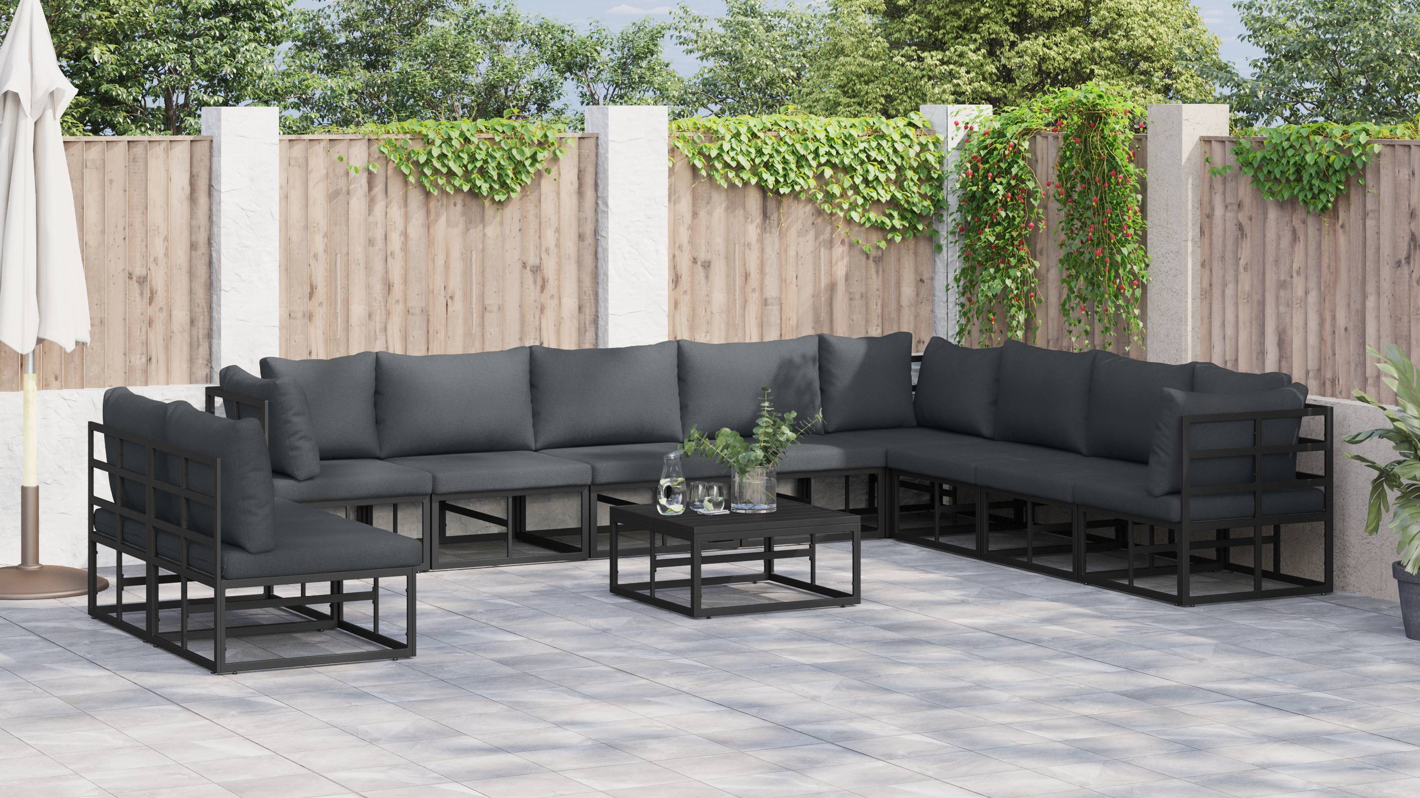 vidaXL Garten-Sofa-Set 11 pcs Schwarz 70 x 70 x 32 cm Aluminium
