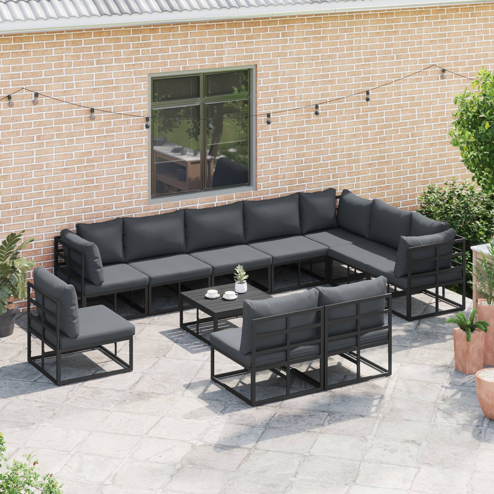 vidaXL Garten-Sofa-Set 10 pcs Schwarz 353 x 283 x 71 cm Aluminium