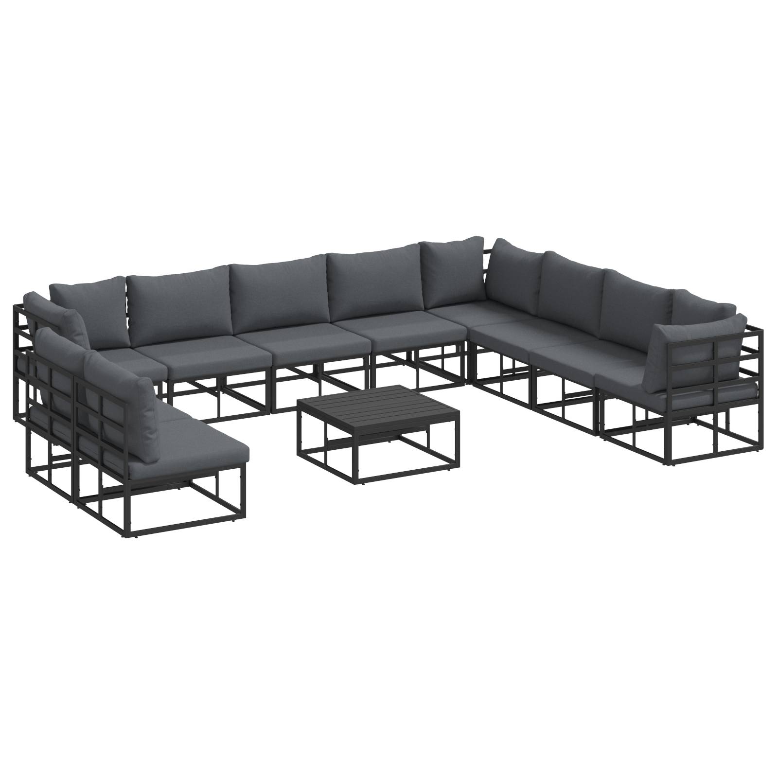 vidaXL Garten-Sofa-Set 11 pcs Schwarz 70 x 70 x 32 cm Aluminium