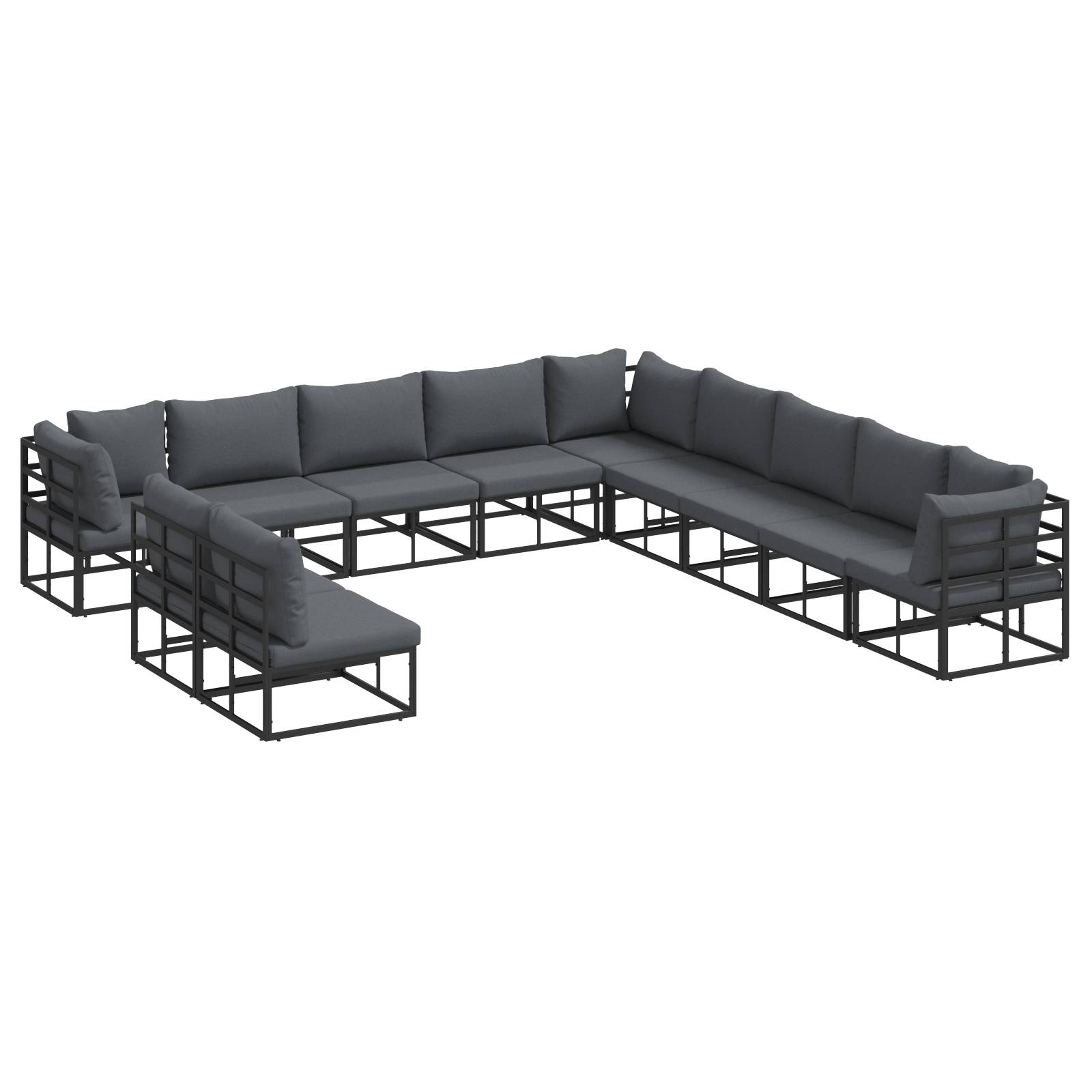 vidaXL Garten-Sofa-Set 11 pcs Schwarz 70 x 70 x 32 cm Aluminium
