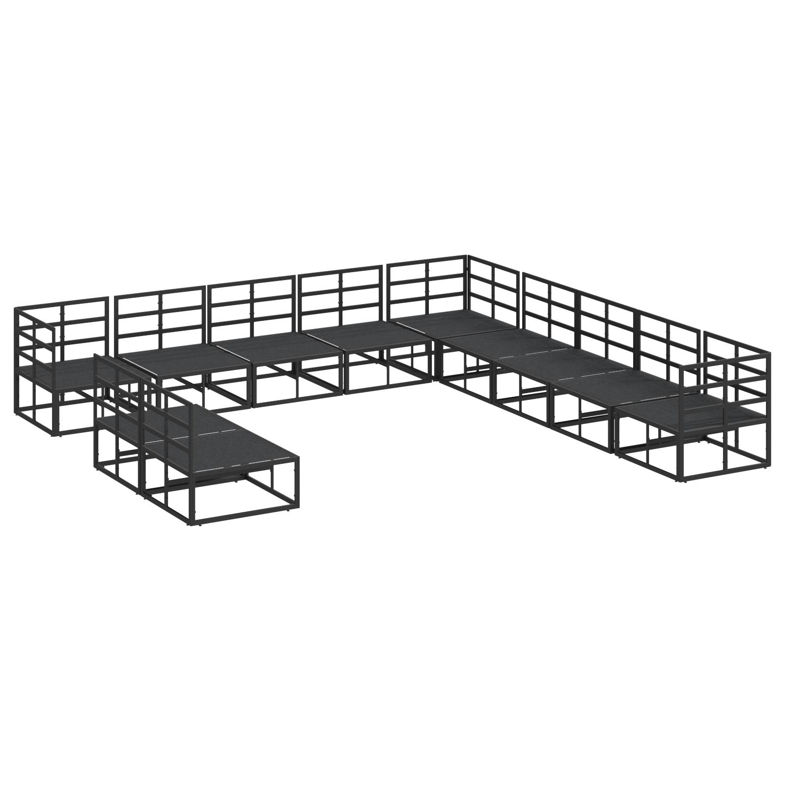 vidaXL Garten-Sofa-Set 11 pcs Schwarz 70 x 70 x 32 cm Aluminium
