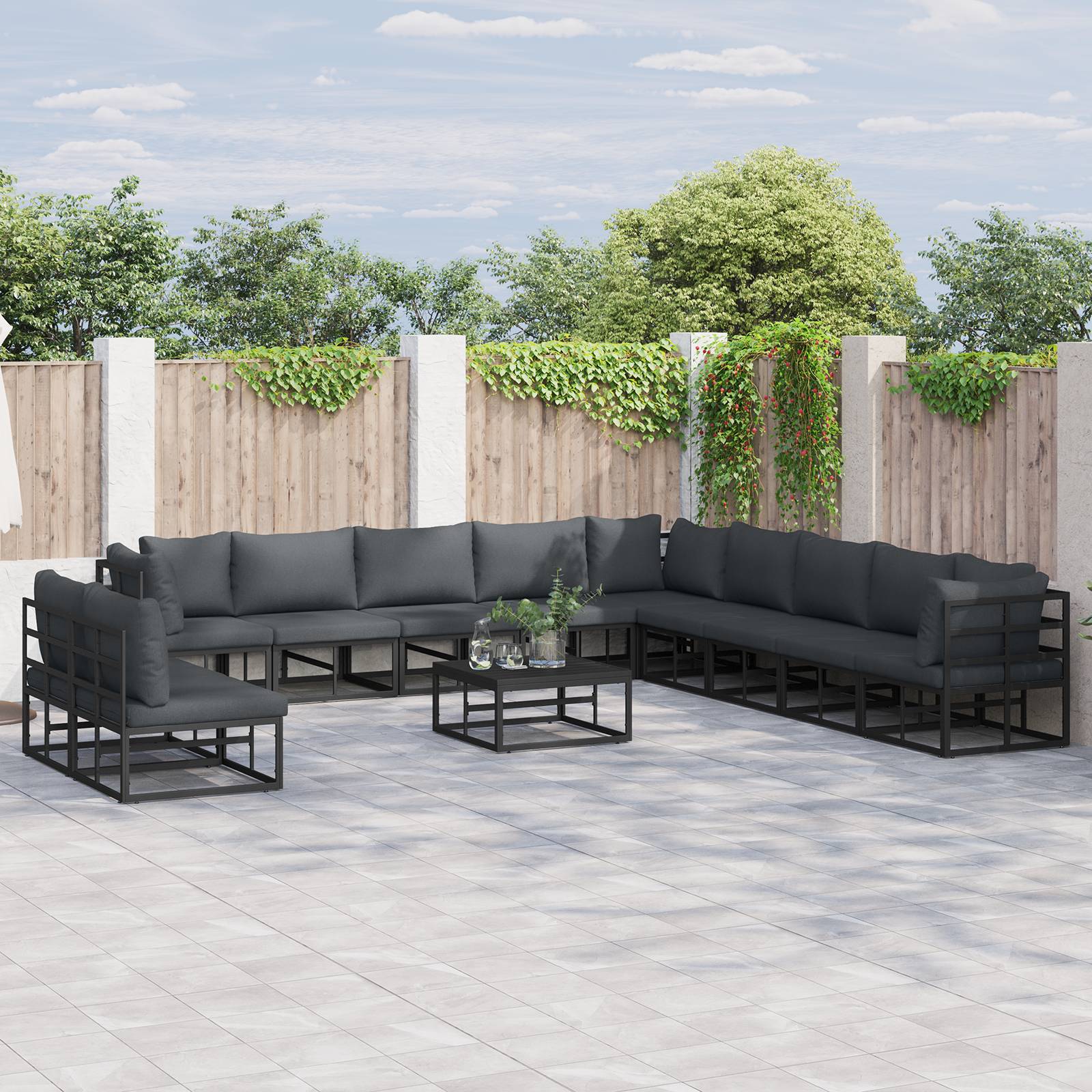 vidaXL Garten-Sofa-Set 12 pcs Schwarz 70 x 70 x 32 cm Aluminium