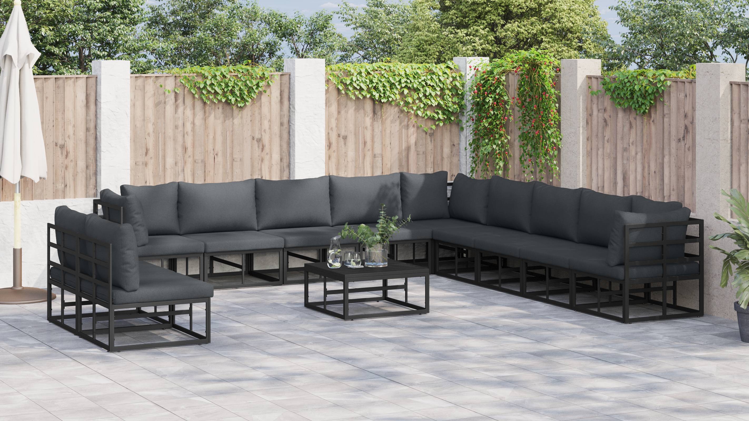 vidaXL Garten-Sofa-Set 12 pcs Schwarz 70 x 70 x 32 cm Aluminium