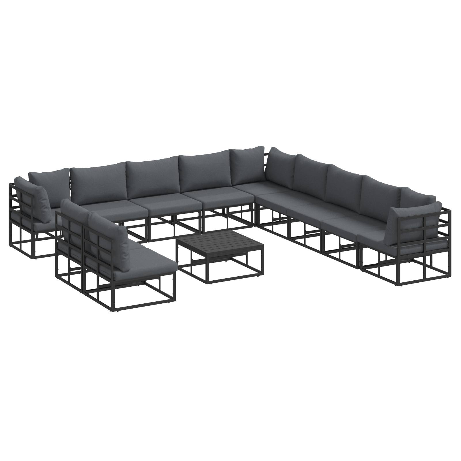 vidaXL Garten-Sofa-Set 12 pcs Schwarz 70 x 70 x 32 cm Aluminium