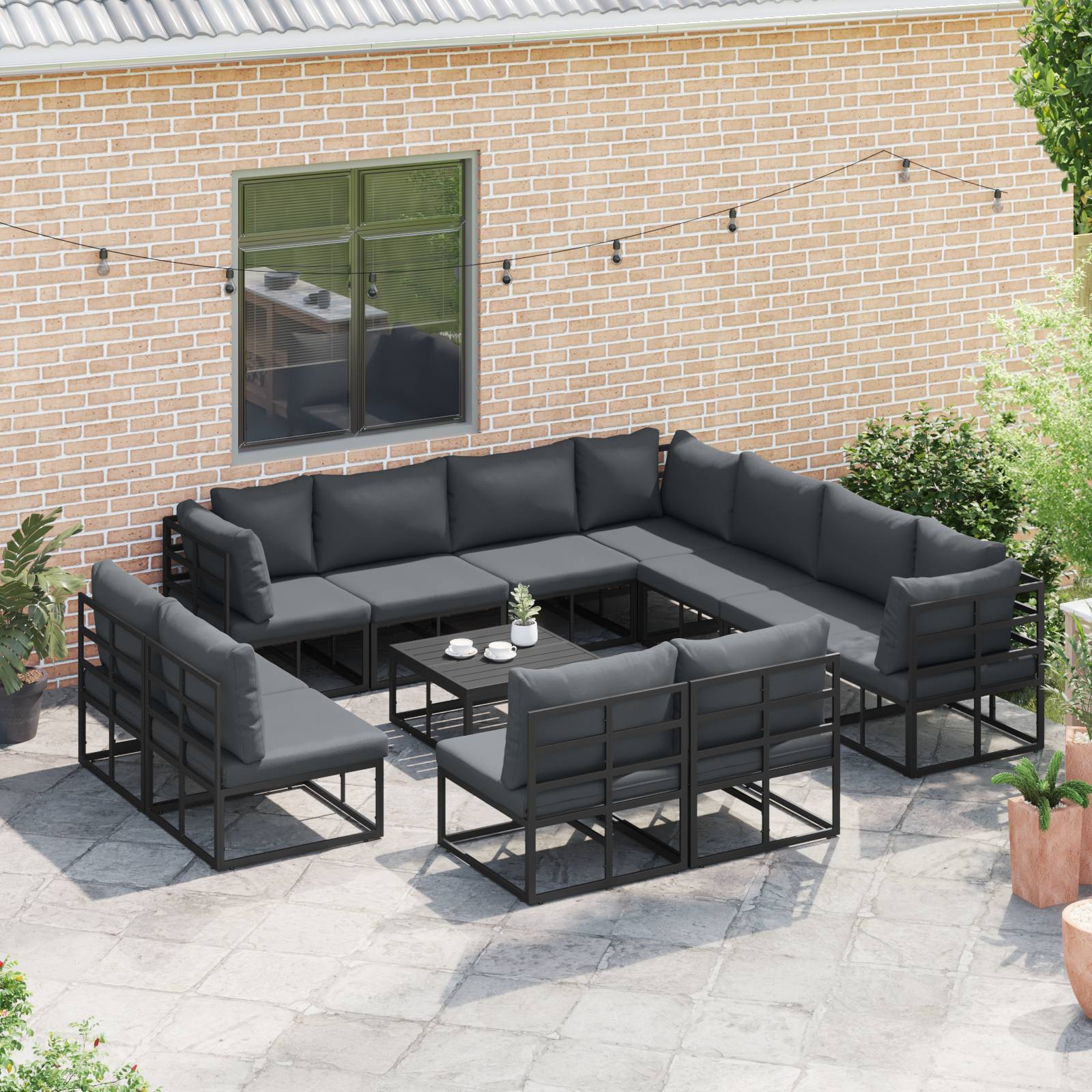 vidaXL Garten-Sofa-Set 12 pcs Schwarz 70 x 70 x 32 cm Aluminium