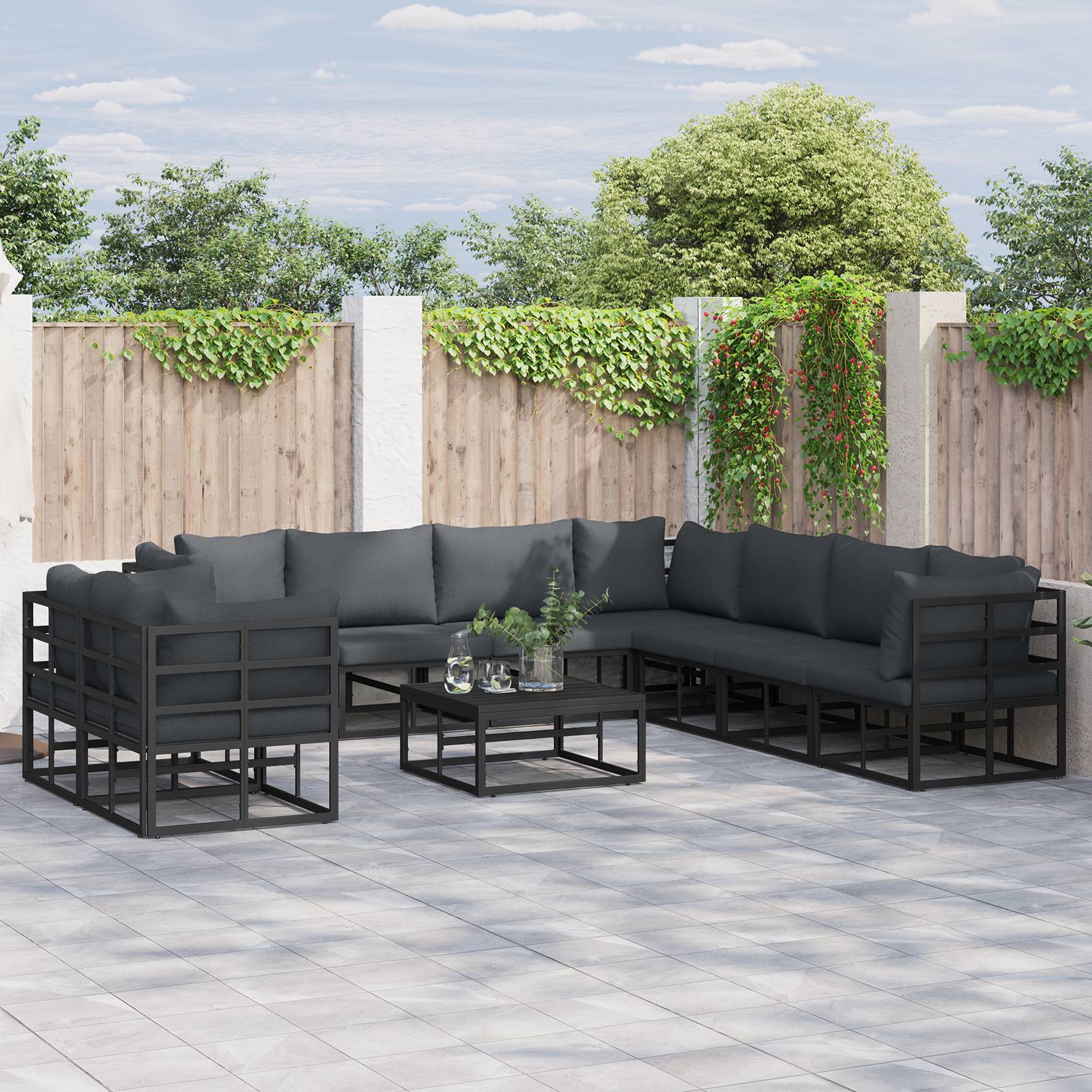 vidaXL Garten-Sofa-Set 9 pcs Schwarz 283 x 283 x 71 cm Aluminium