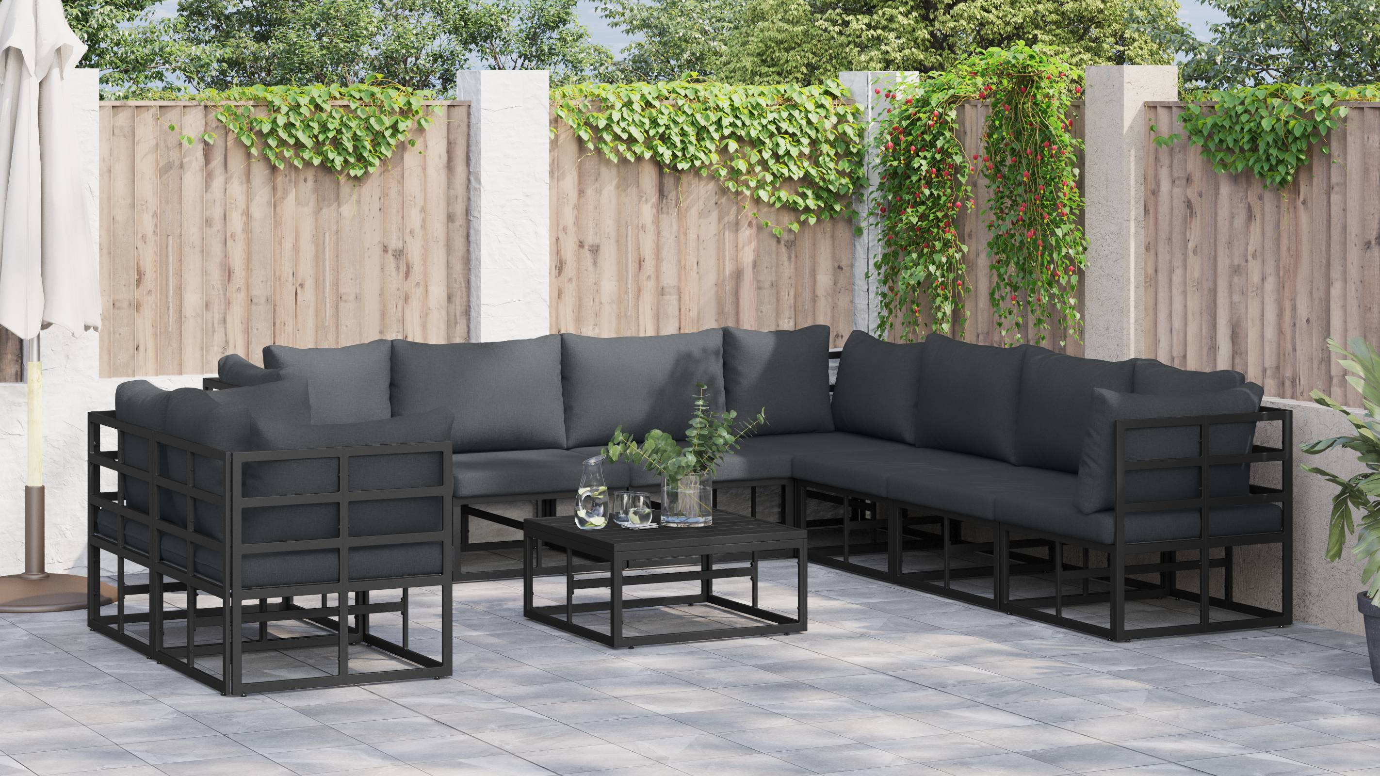 vidaXL Garten-Sofa-Set 9 pcs Schwarz 283 x 283 x 71 cm Aluminium