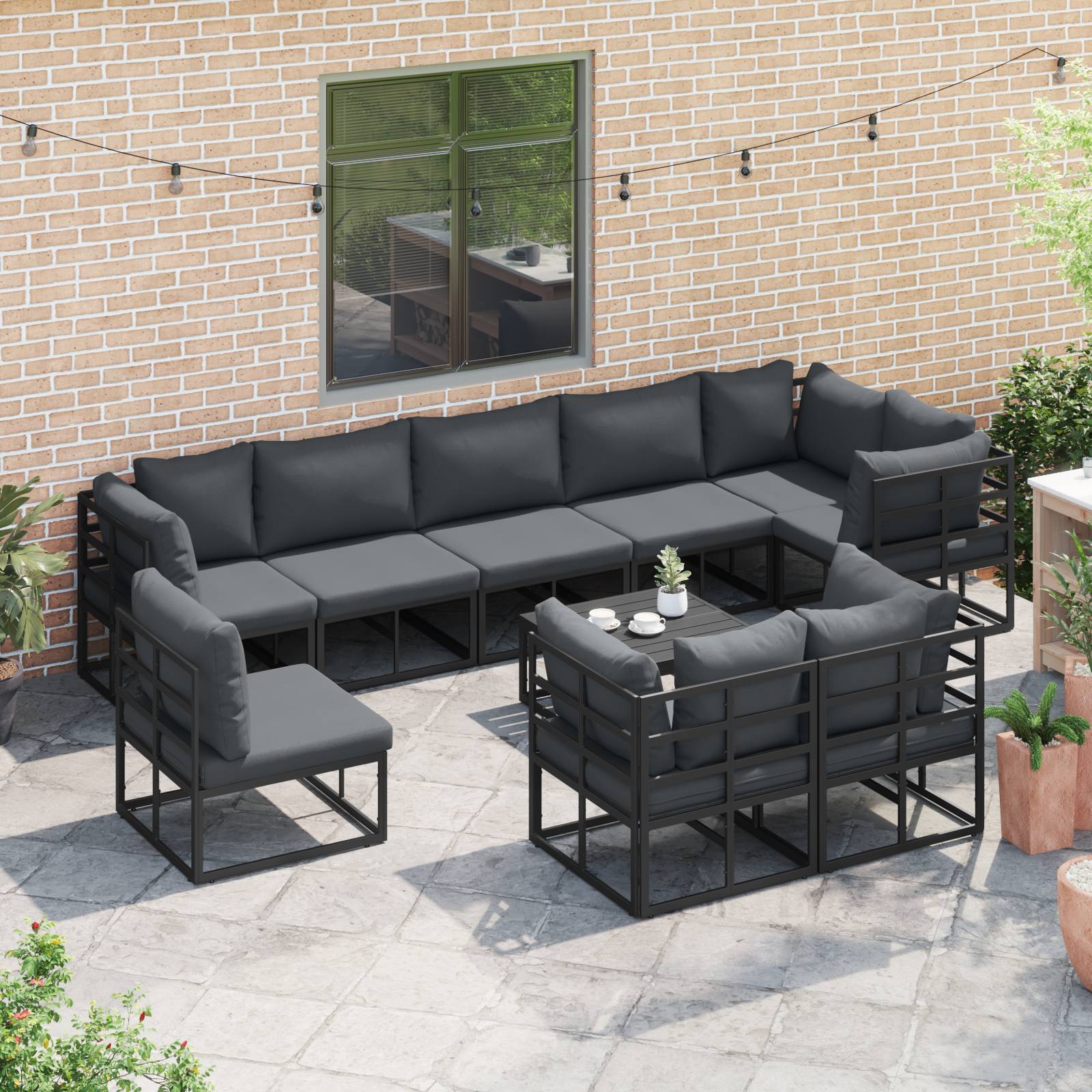 vidaXL Garten-Sofa-Set 9 pcs Schwarz 283 x 283 x 71 cm Aluminium