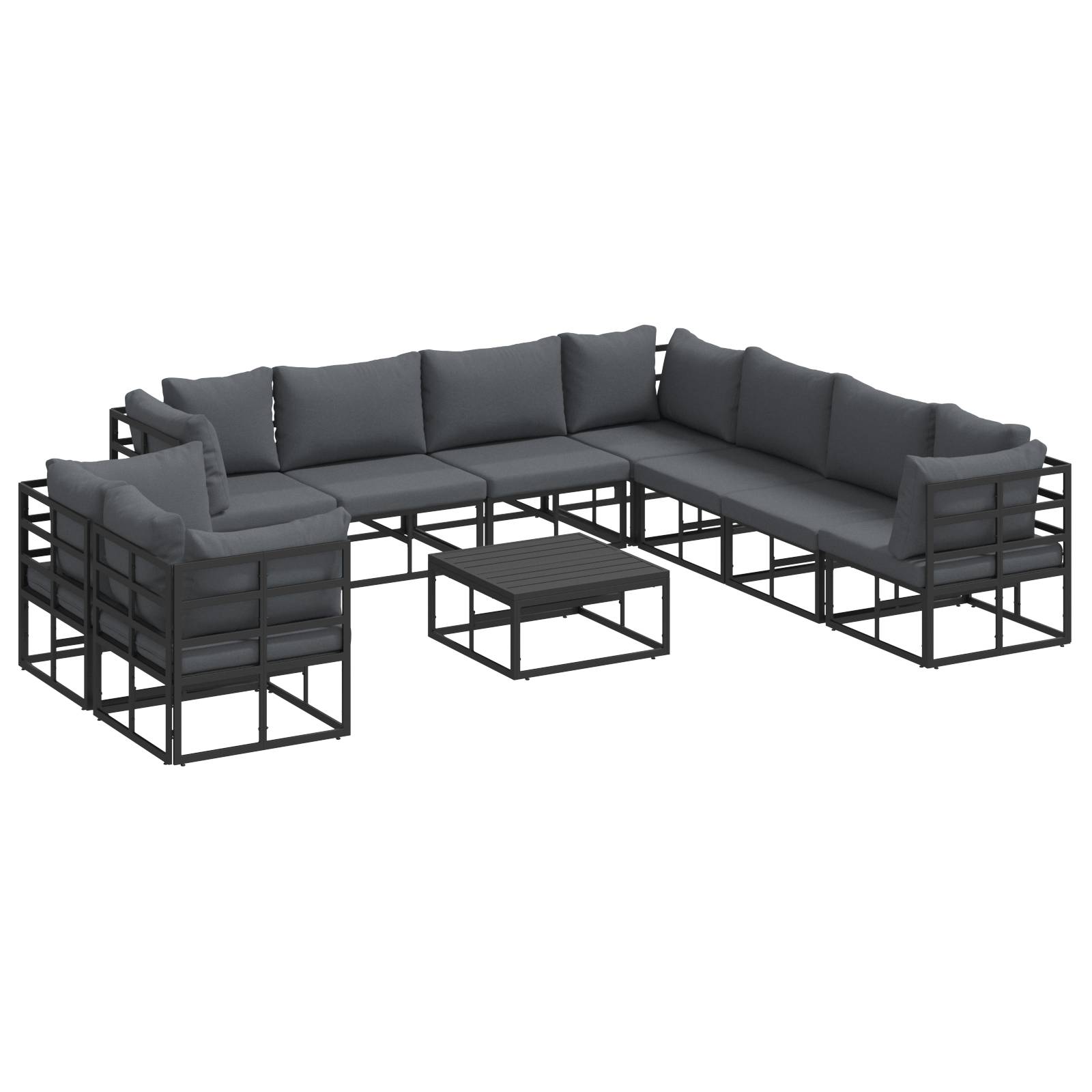 vidaXL Garten-Sofa-Set 10 pcs Schwarz 70 x 70 x 32 cm Aluminium