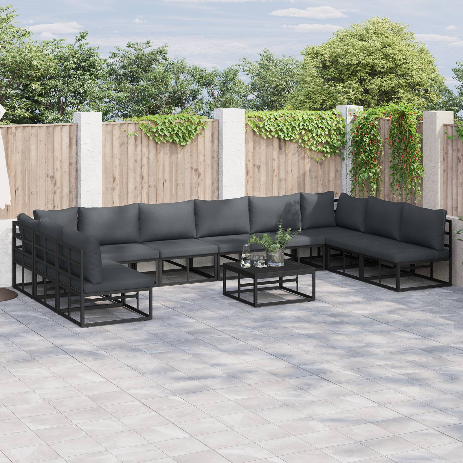 vidaXL Garten-Sofa-Set 10 pcs Schwarz 423 x 211.5 x 71 cm Aluminium