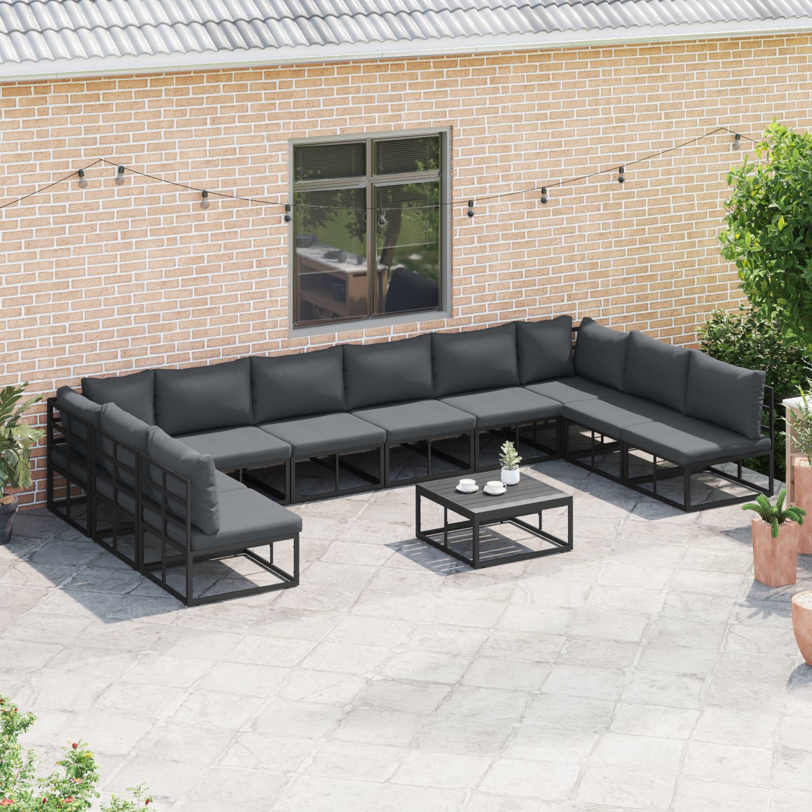 vidaXL Garten-Sofa-Set 10 pcs Schwarz 423 x 211.5 x 71 cm Aluminium