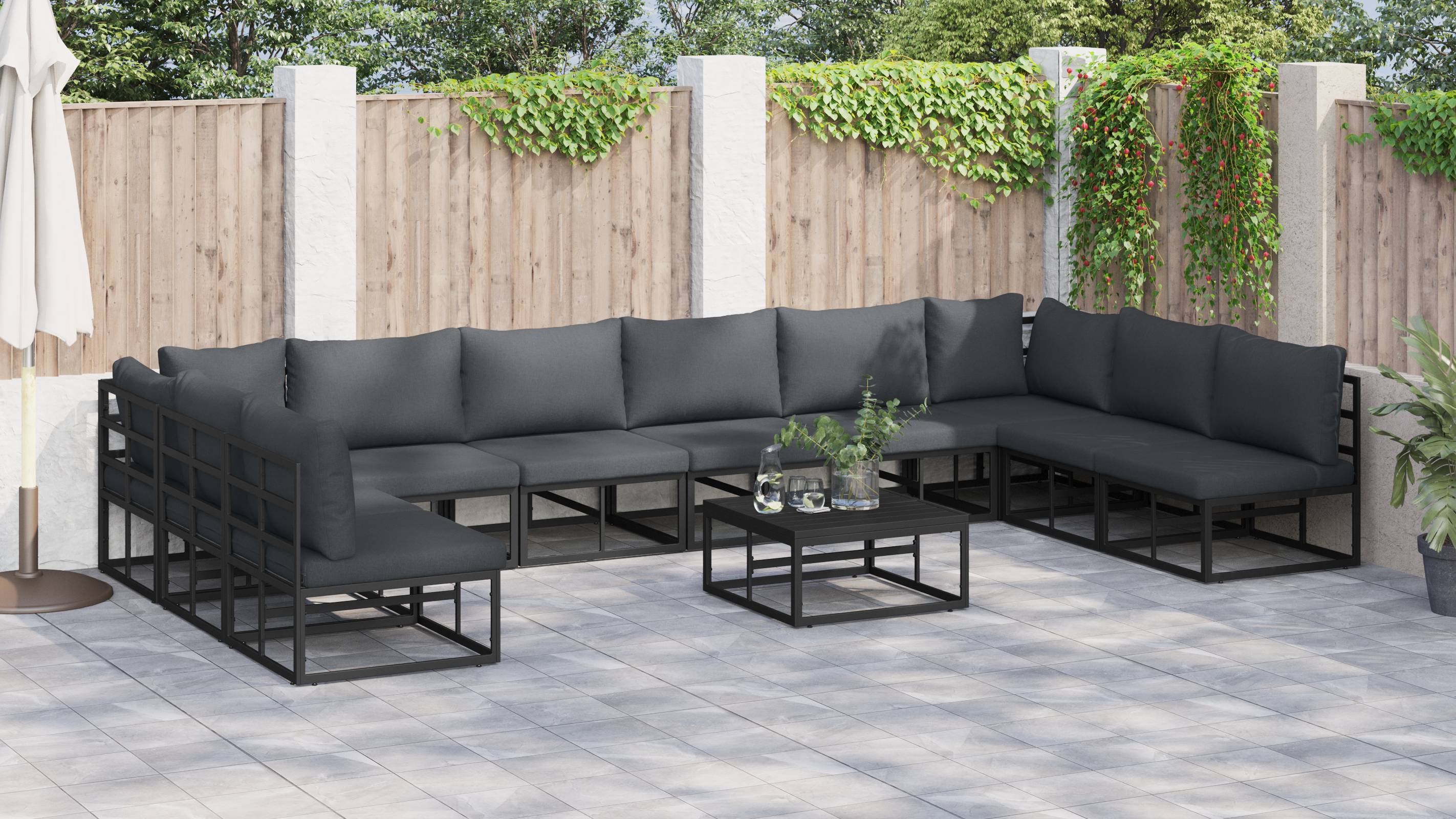vidaXL Garten-Sofa-Set 10 pcs Schwarz 423 x 211.5 x 71 cm Aluminium