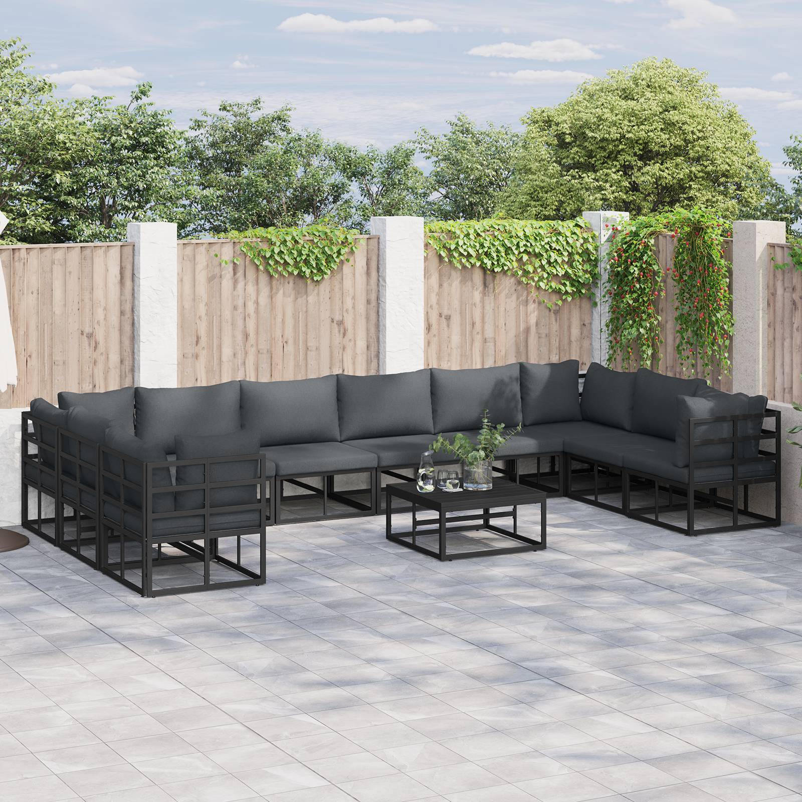 vidaXL Garten-Sofa-Set 10 pcs Schwarz 423 x 213 x 71 cm Aluminium