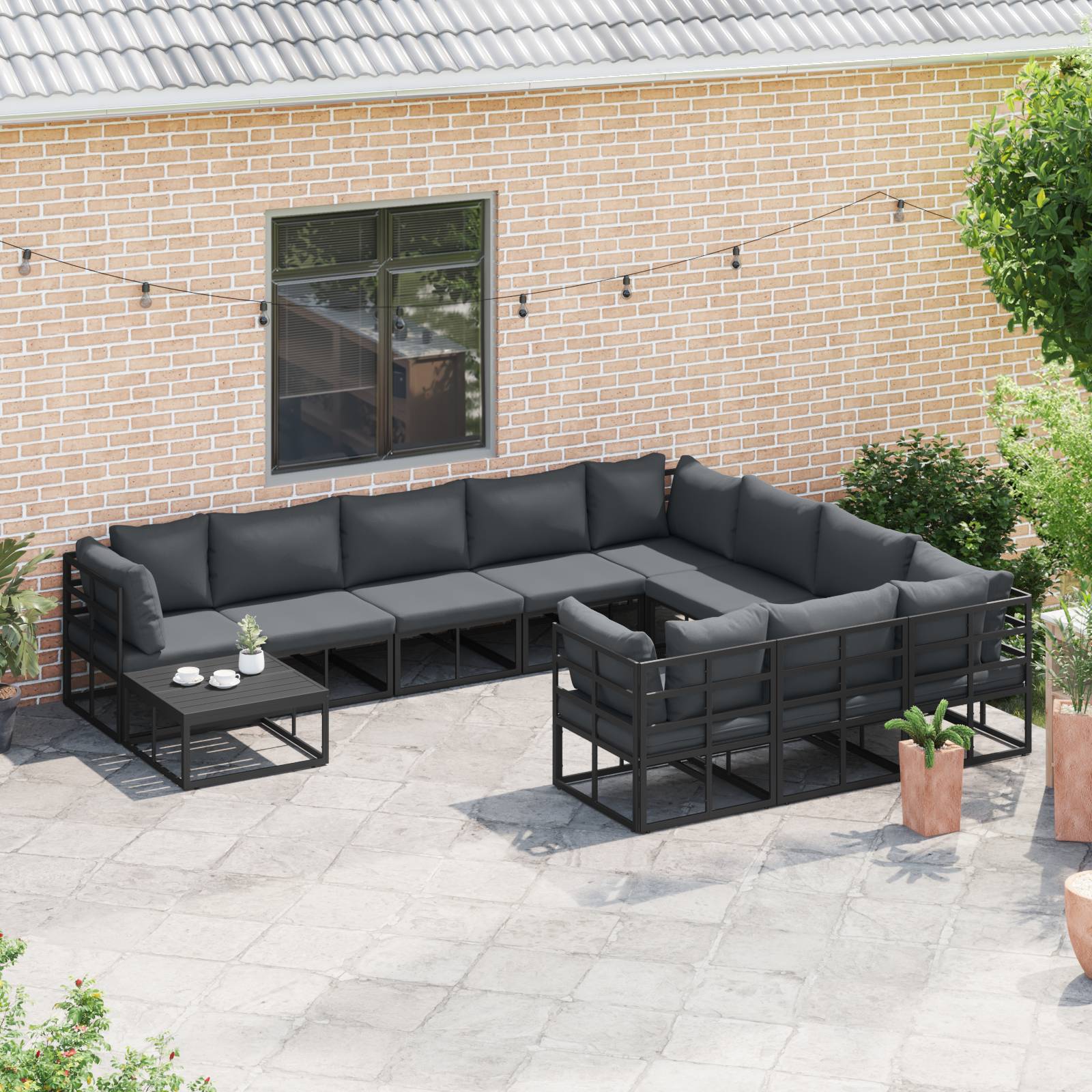 vidaXL Garten-Sofa-Set 10 pcs Schwarz 423 x 213 x 71 cm Aluminium